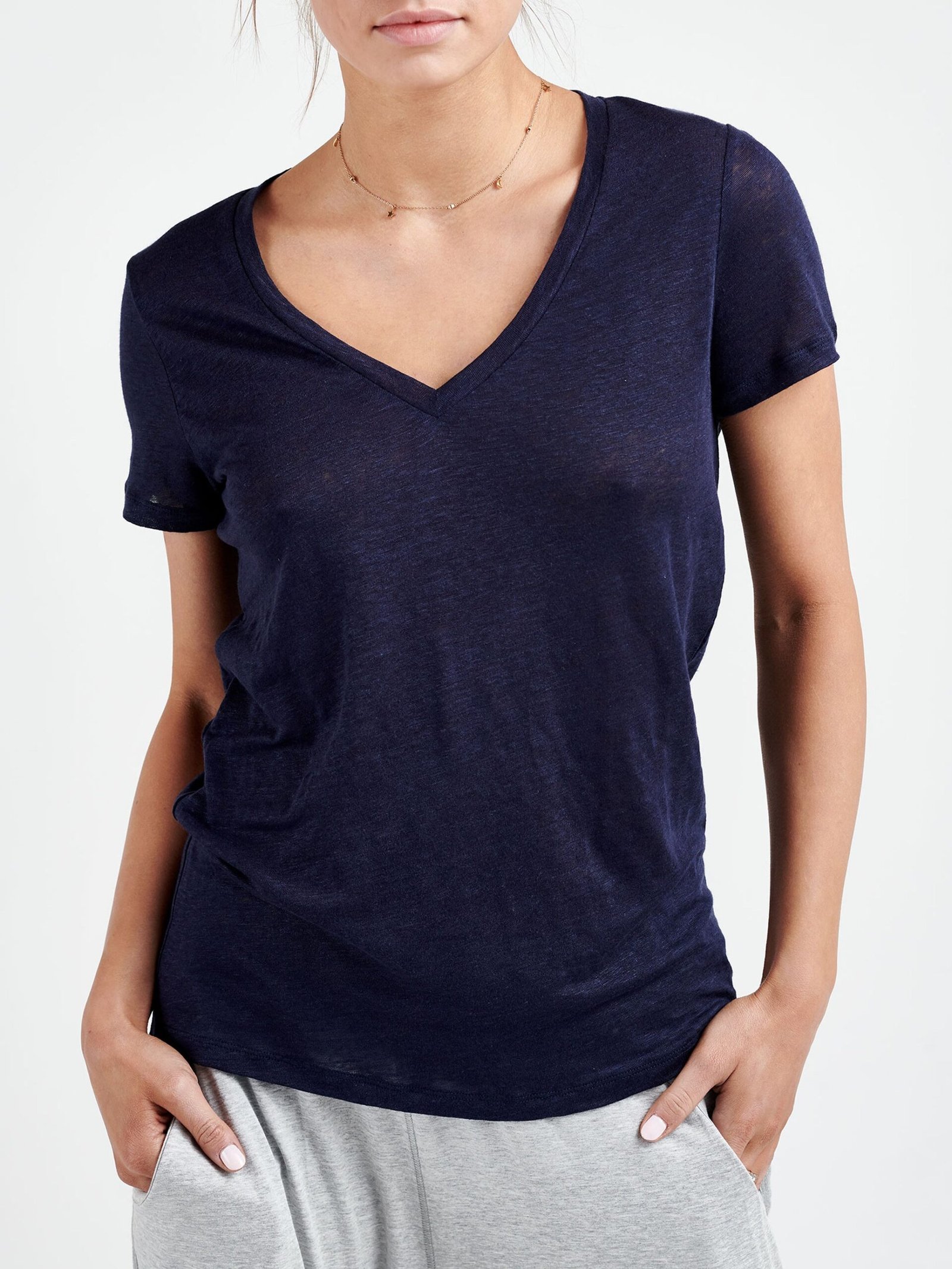 Charlie linen v-neck t-shirt - Navy - Image 2