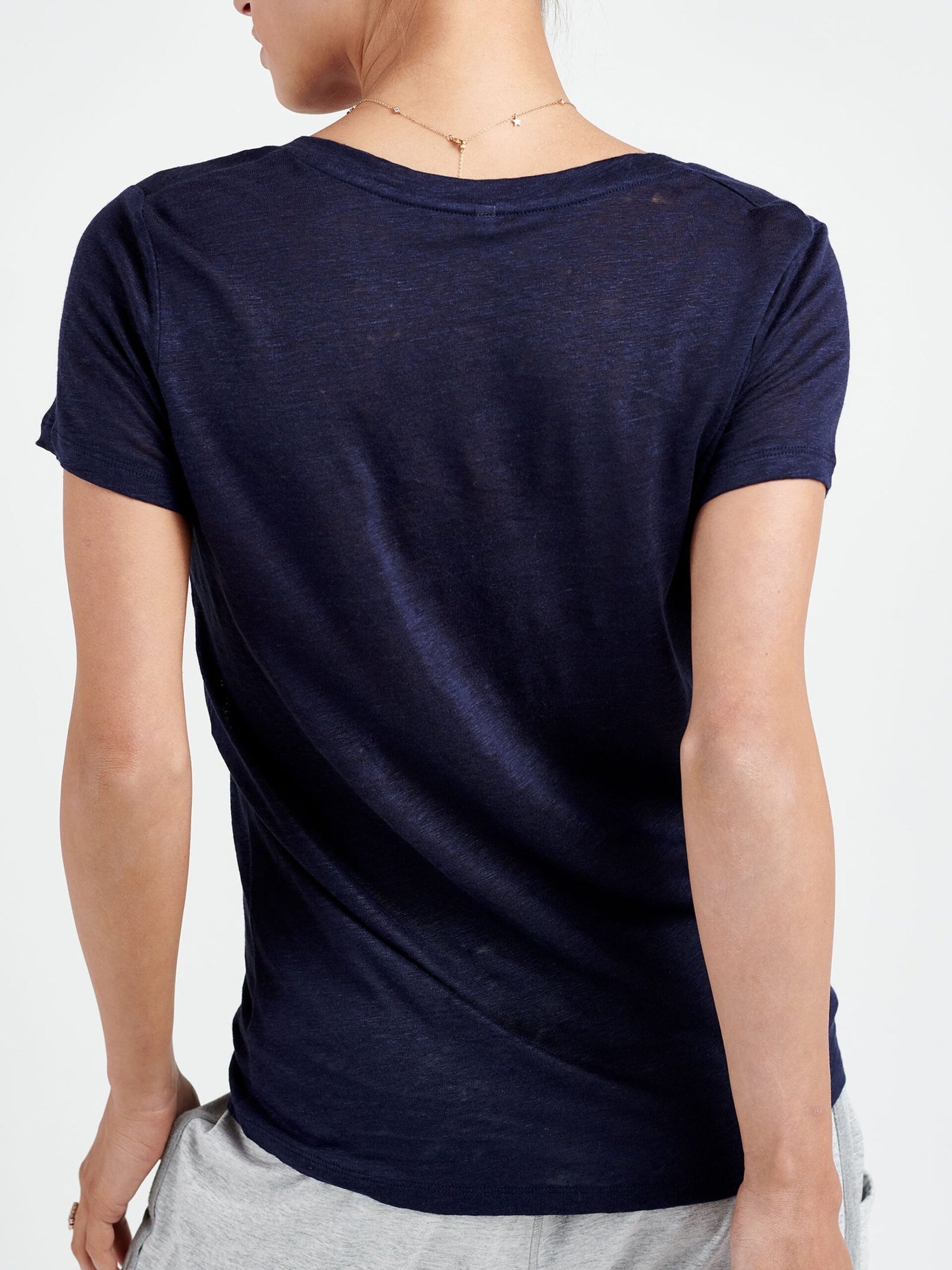 Charlie linen v-neck t-shirt - Navy - Image 4