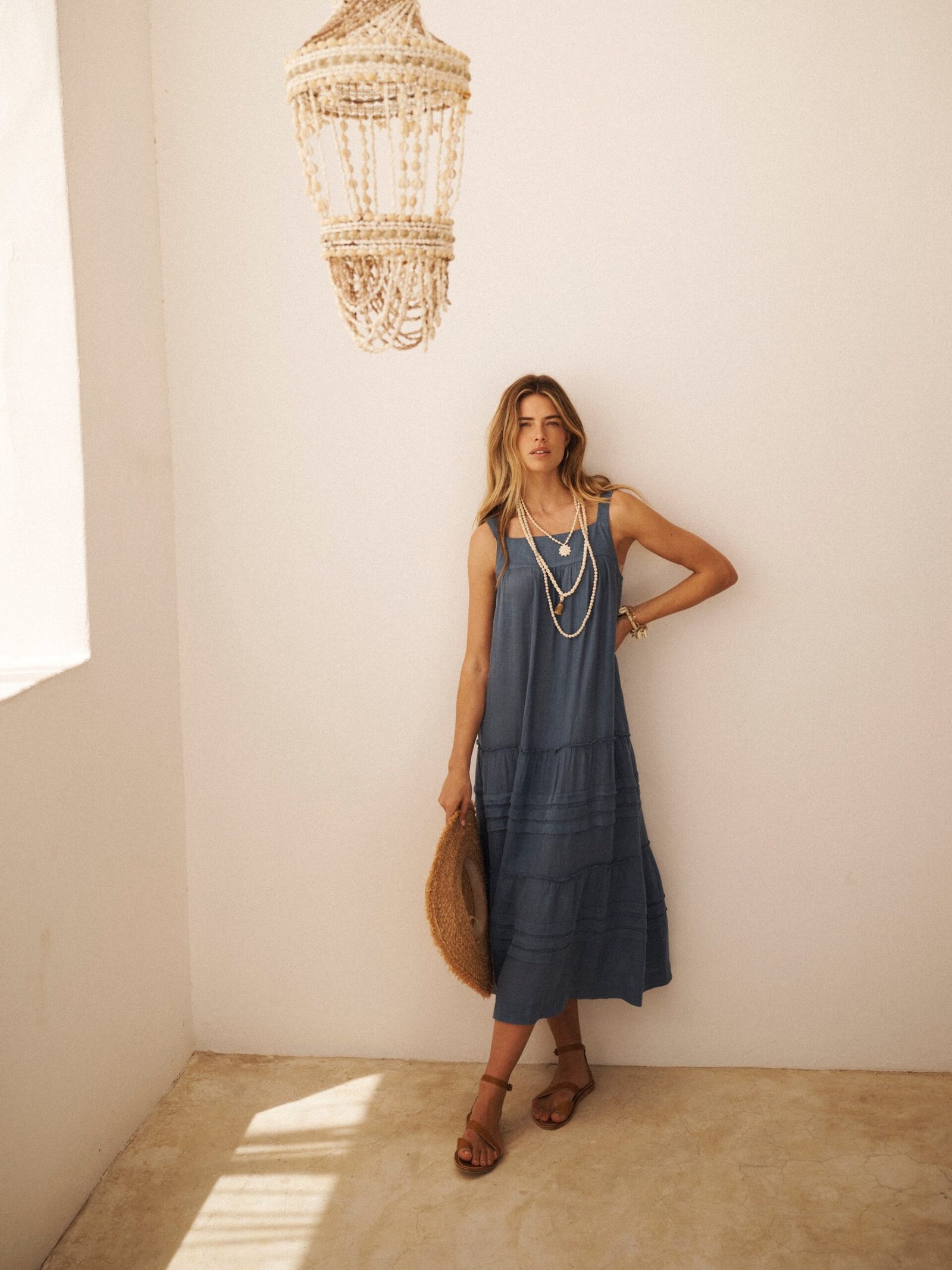 Ariane gauze linen tiered dress - Slate Blue - Image 2