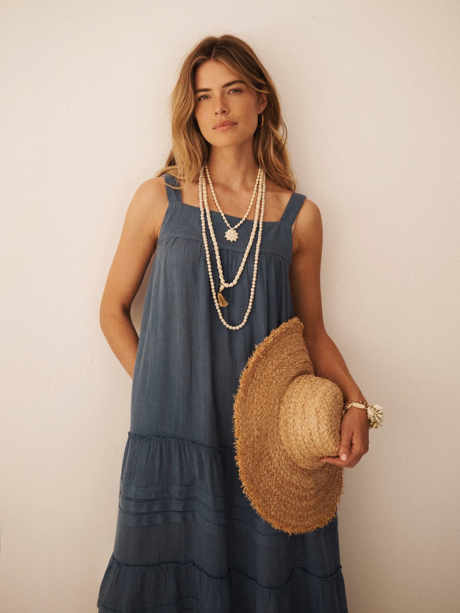 Ariane gauze linen tiered dress - Slate Blue - Image 3