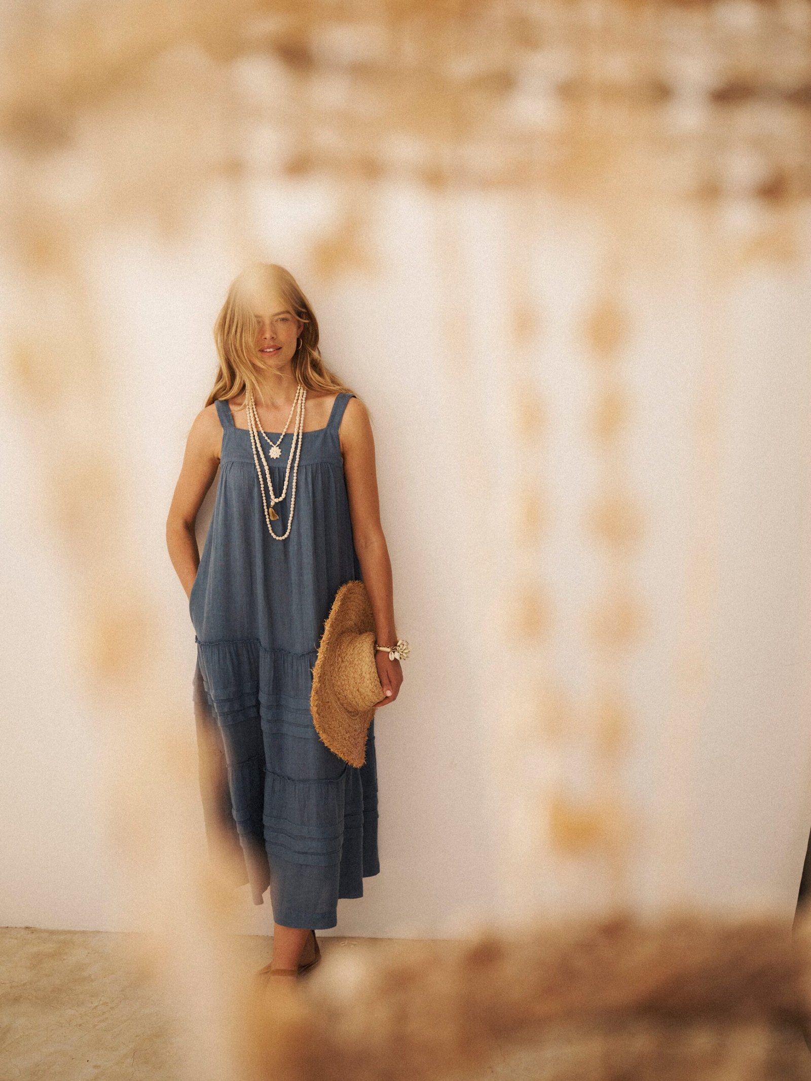Ariane gauze linen tiered dress - Slate Blue - Image 11