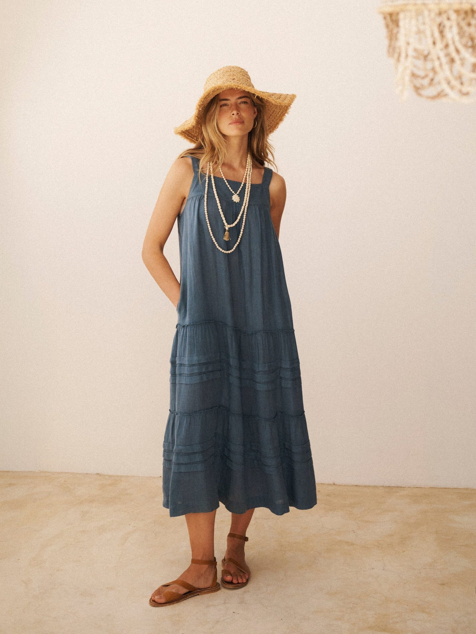 Ariane gauze linen tiered dress - Slate Blue - Image 4