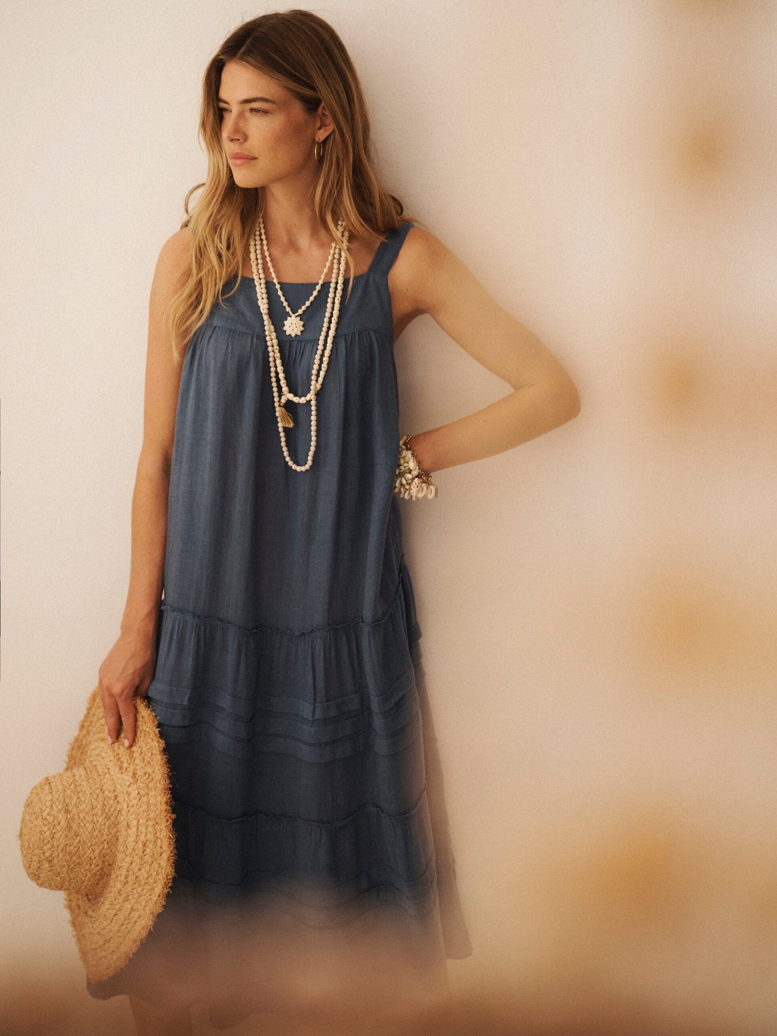Ariane gauze linen tiered dress - Slate Blue - Image 5