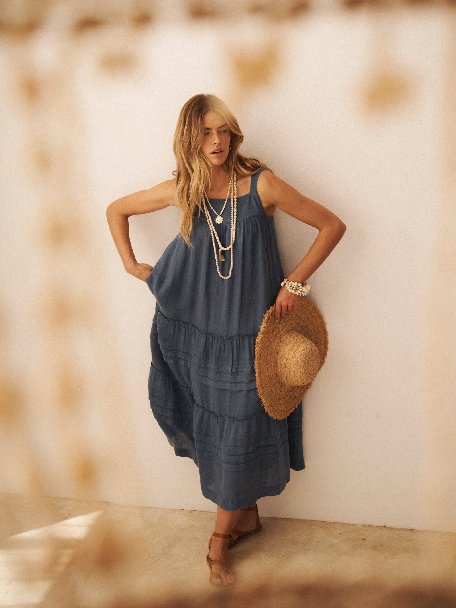 Ariane gauze linen tiered dress - Slate Blue - Image 6