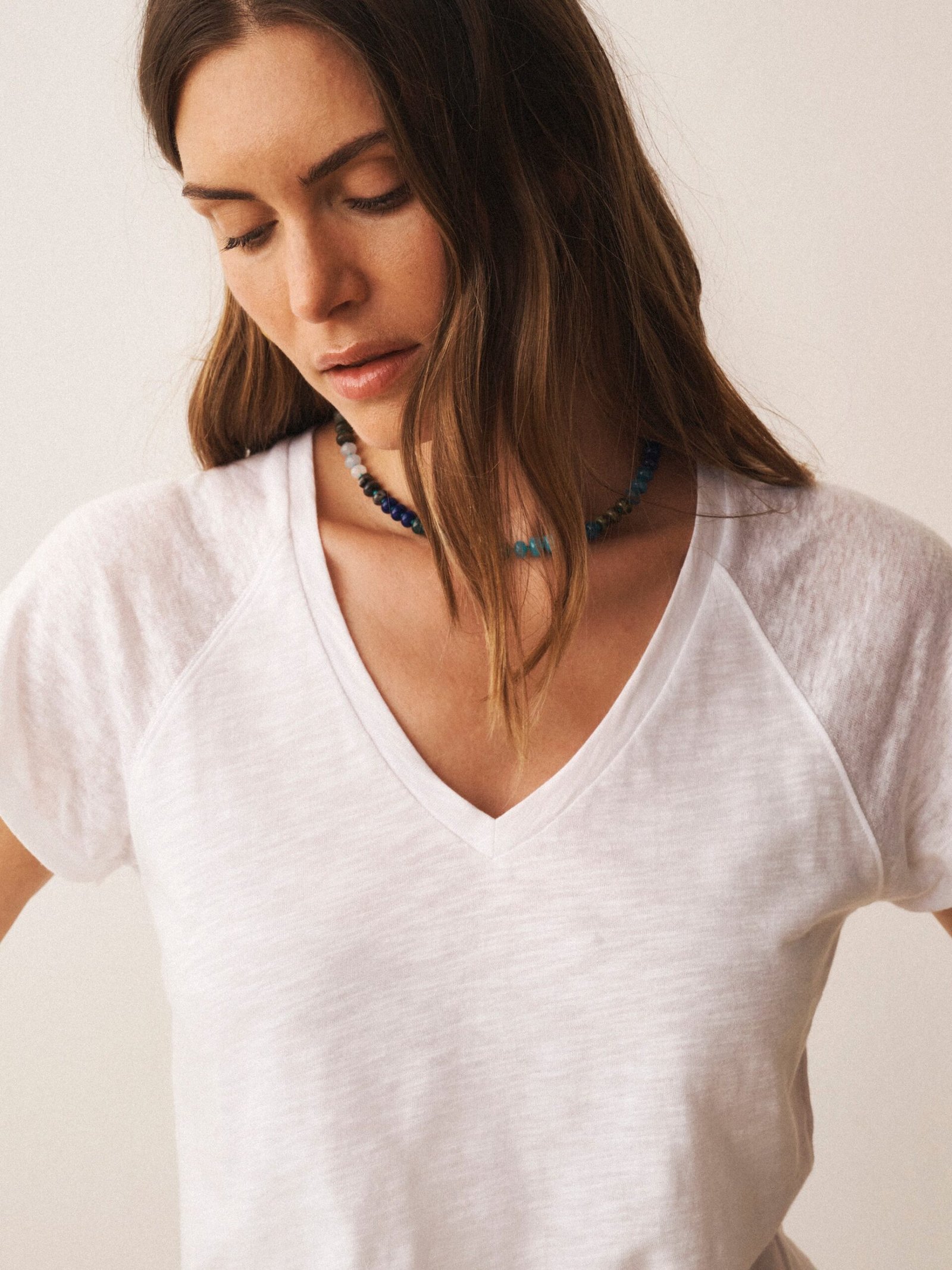 Wanda cotton & linen V neck t-shirt - White - Image 2
