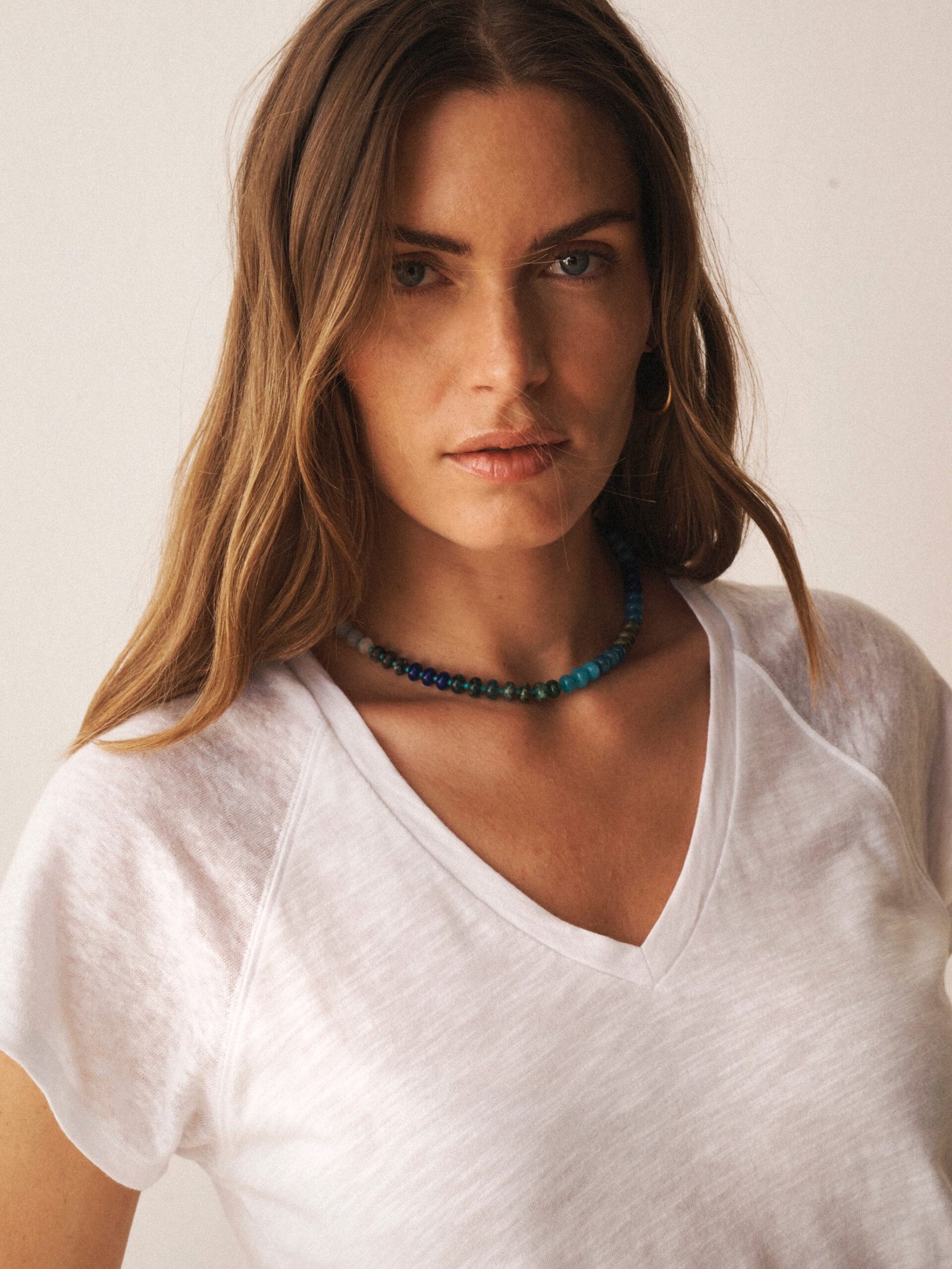 Wanda cotton & linen V neck t-shirt - White - Image 6