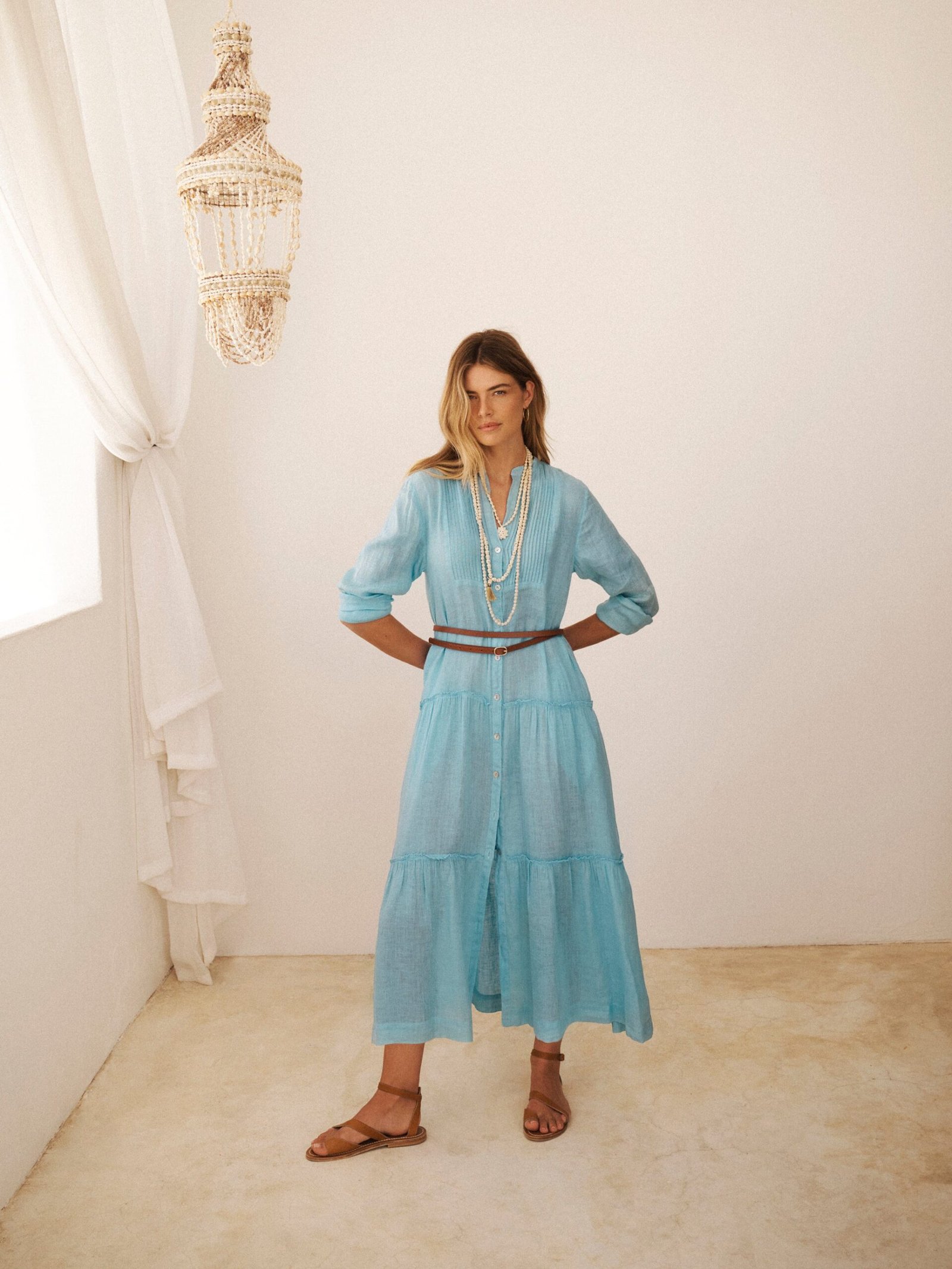 Braga gauze linen dress - Aquamarine - Image 5