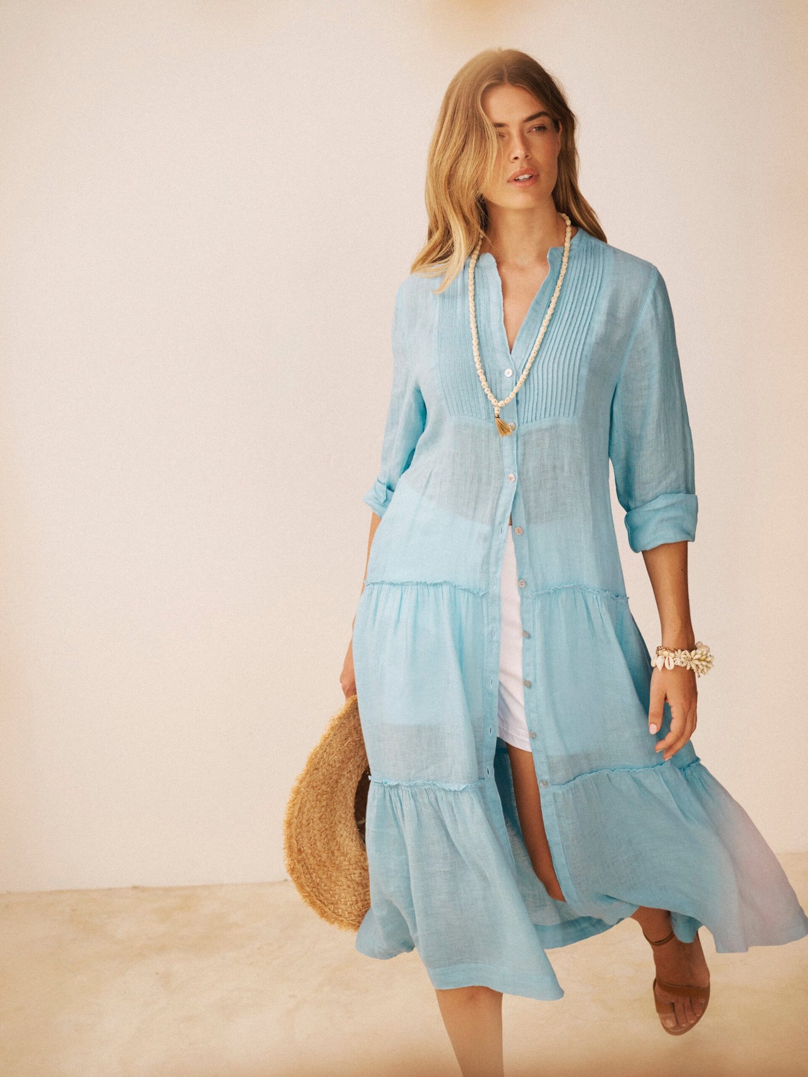 Braga gauze linen dress - Aquamarine - Image 8