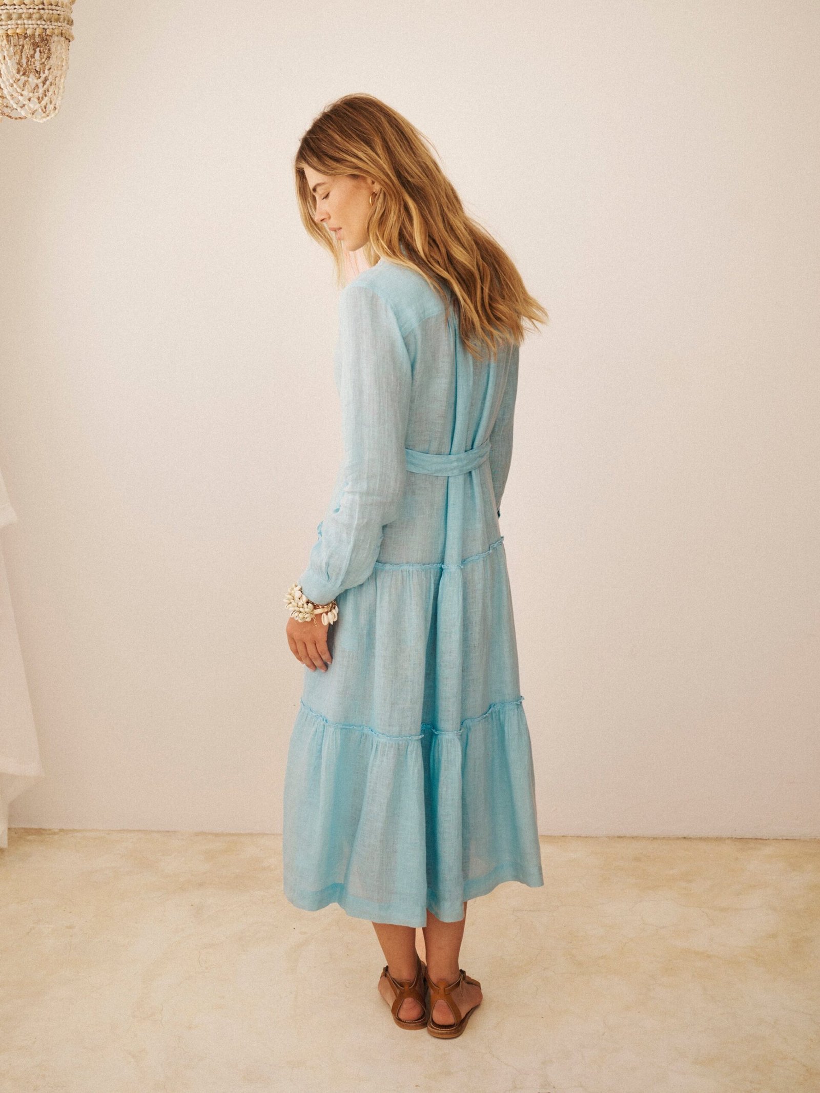 Braga gauze linen dress - Aquamarine - Image 4