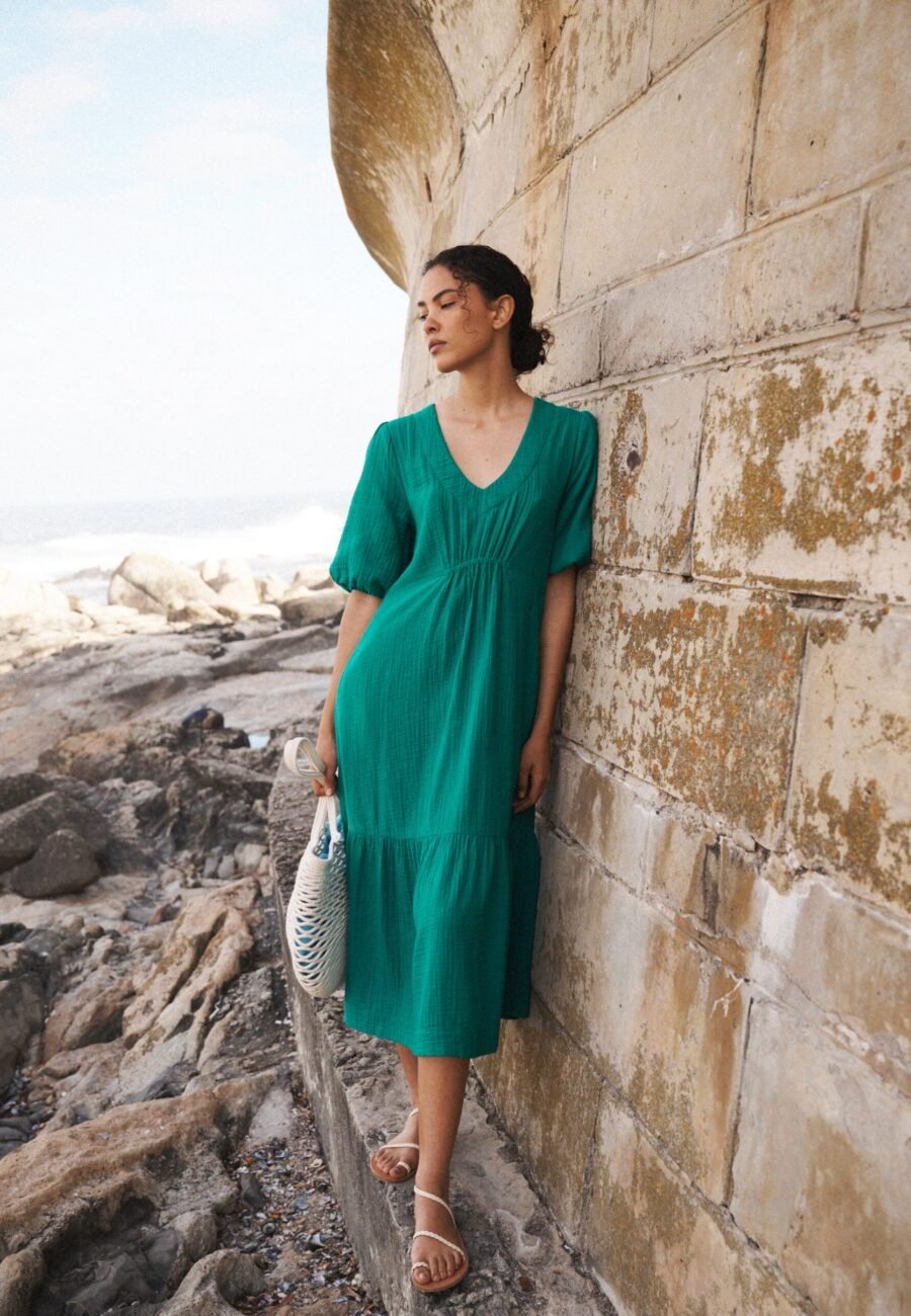 Camille cotton double cloth dress - Sea Green