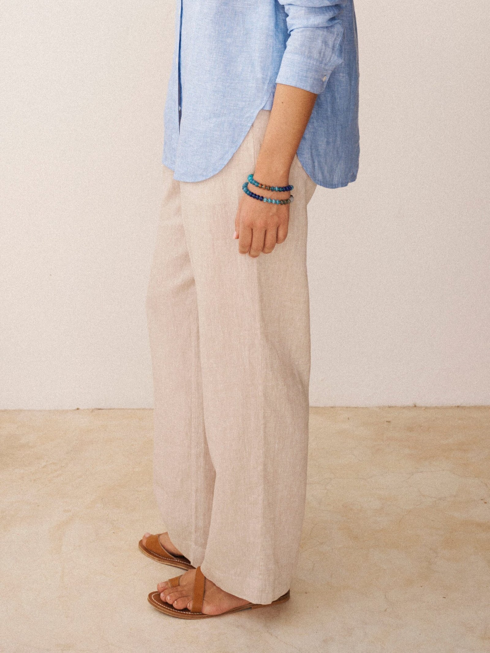 Peyton pleated linen trouser - Oyster - Image 6