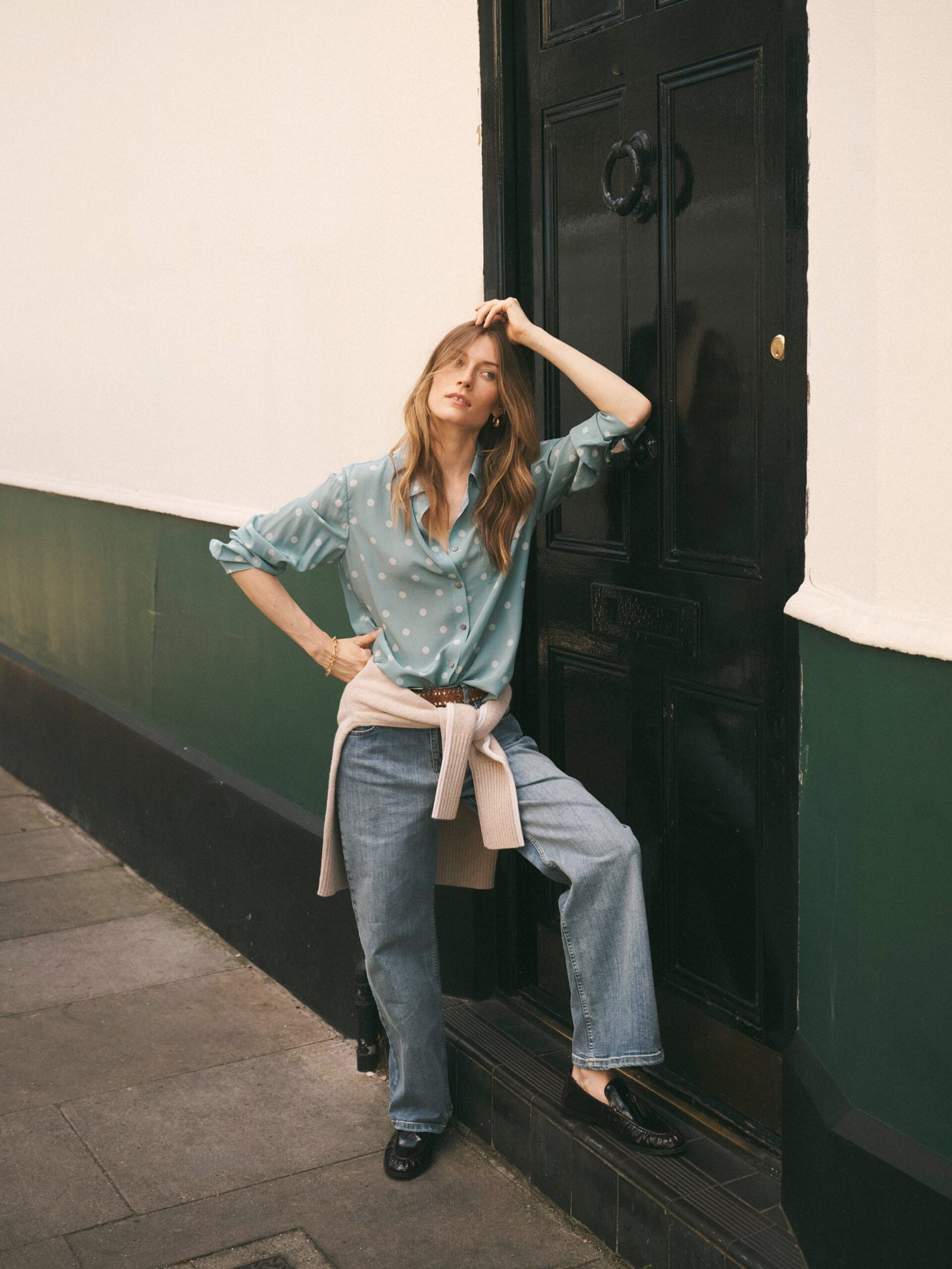 Chiara silk polka dot print shirt - Soft Sage - Image 8