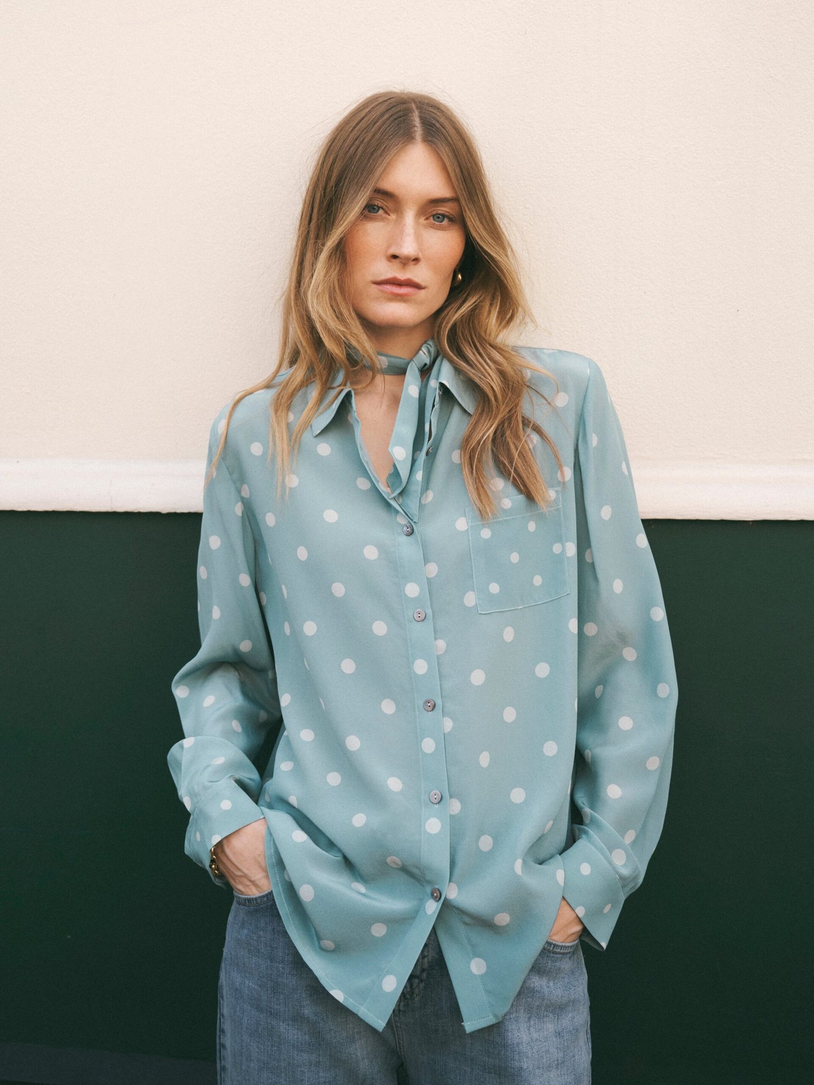 Chiara silk polka dot print shirt - Soft Sage - Image 3