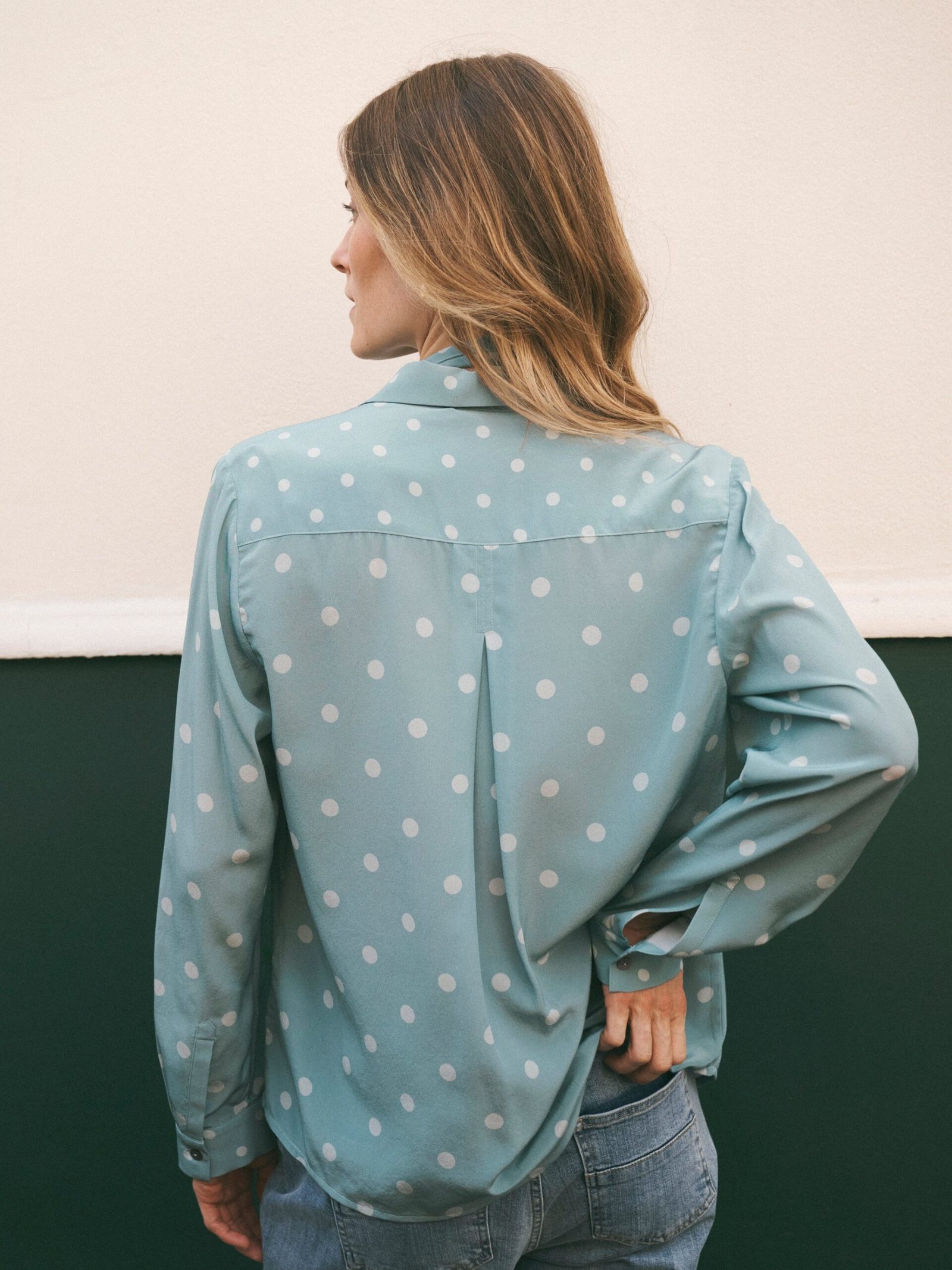 Chiara silk polka dot print shirt - Soft Sage - Image 4