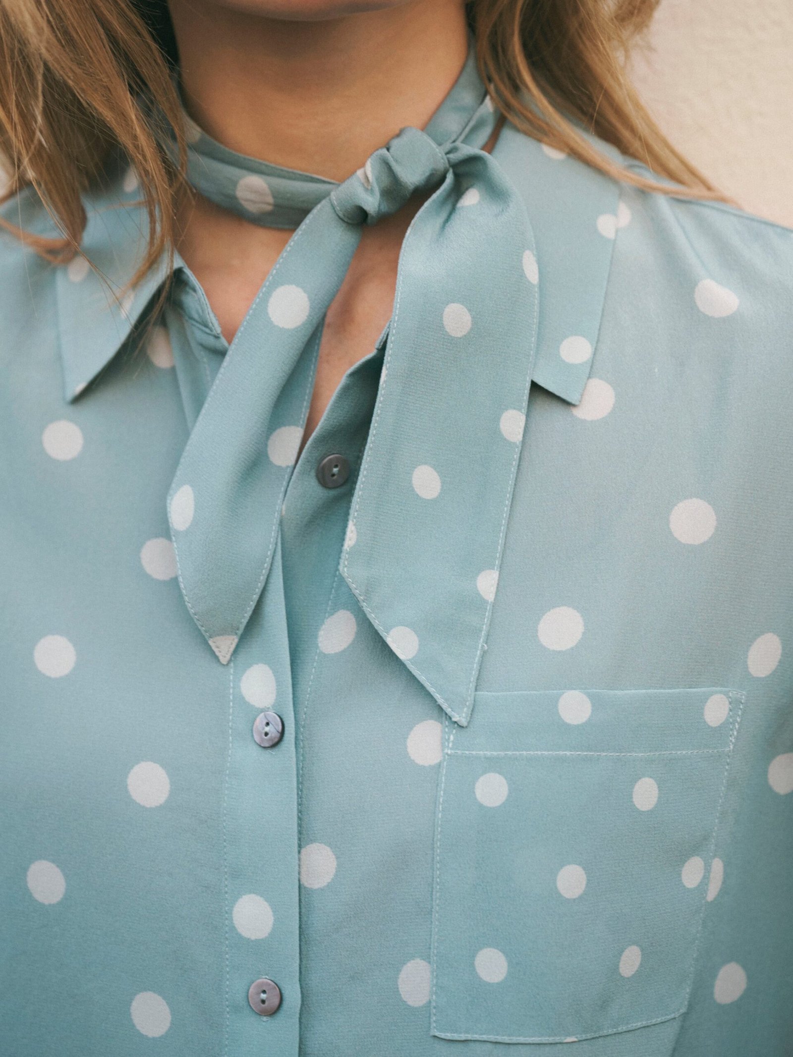 Chiara silk polka dot print shirt - Soft Sage - Image 6