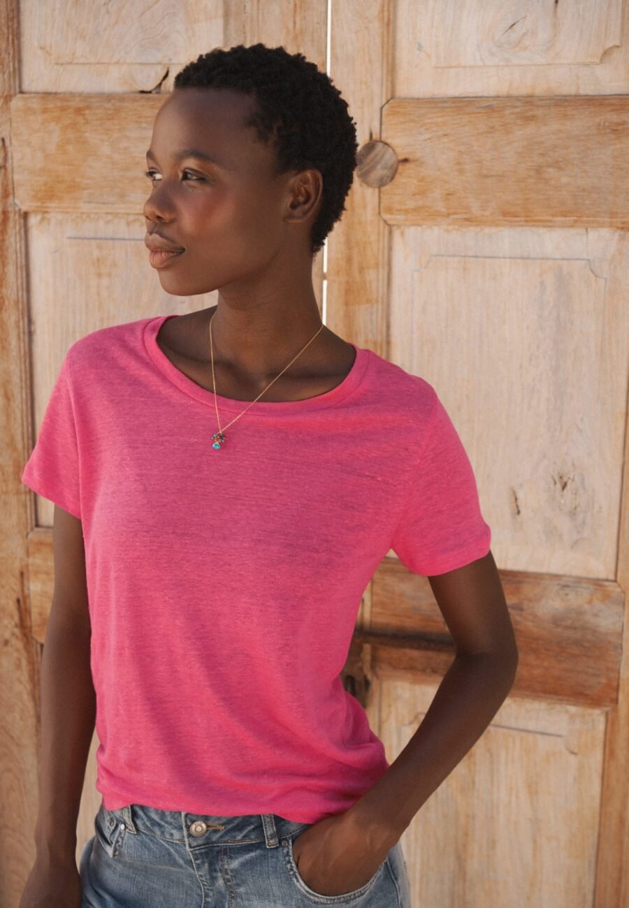 Charlie linen crew neck T-Shirt - Raspberry