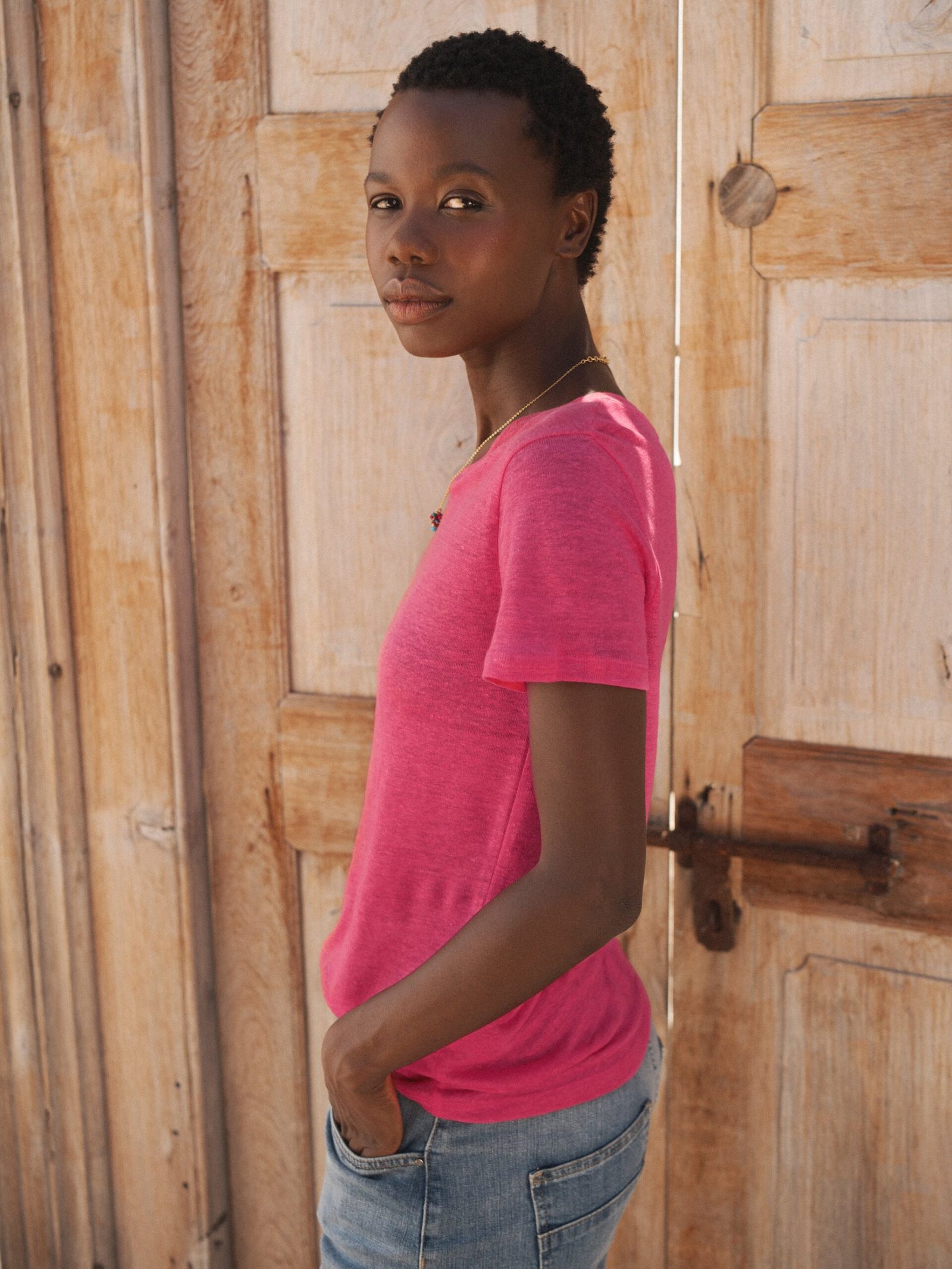 Charlie linen crew neck T-Shirt - Raspberry - Image 2