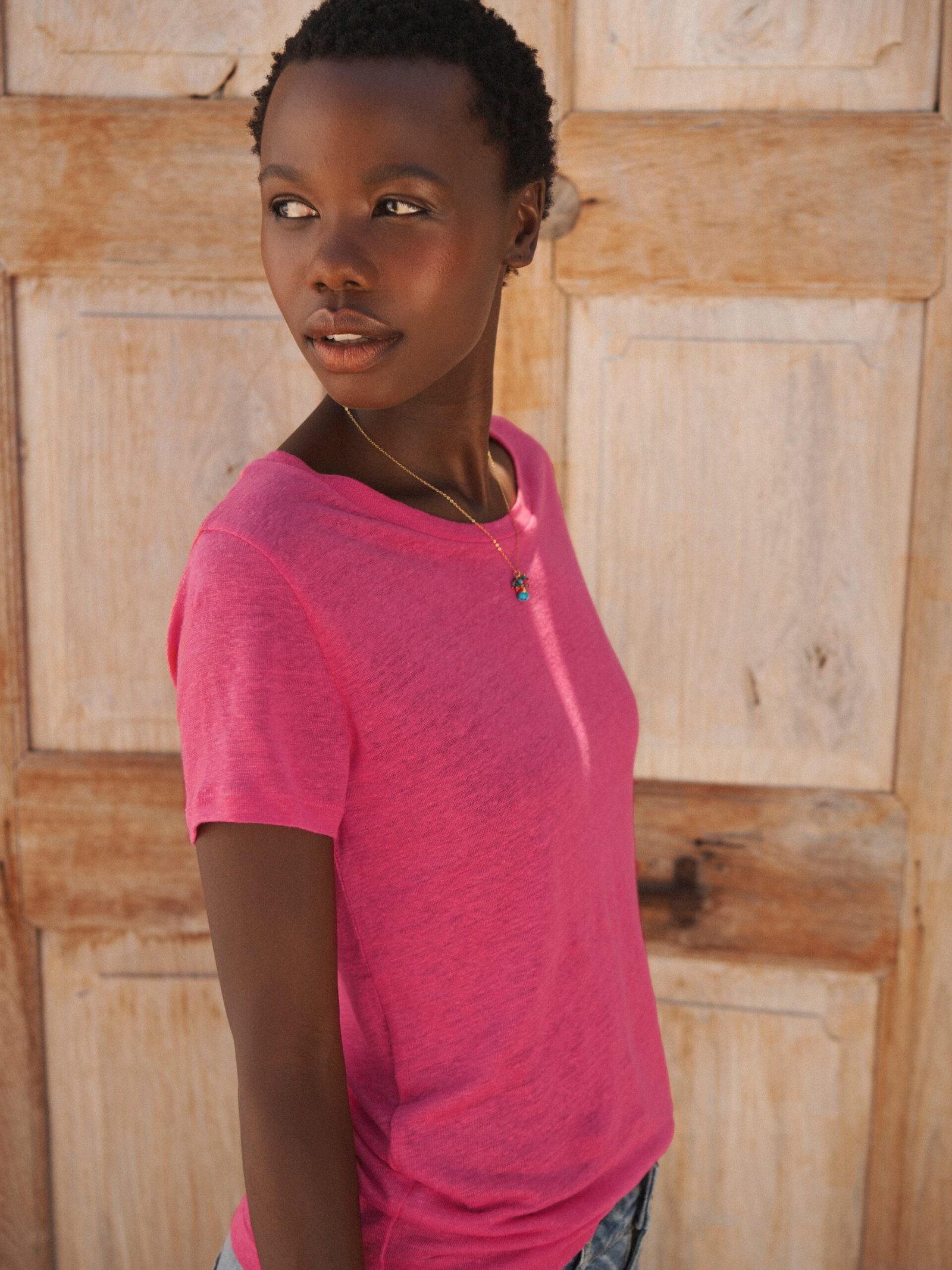 Charlie linen crew neck T-Shirt - Raspberry - Image 3