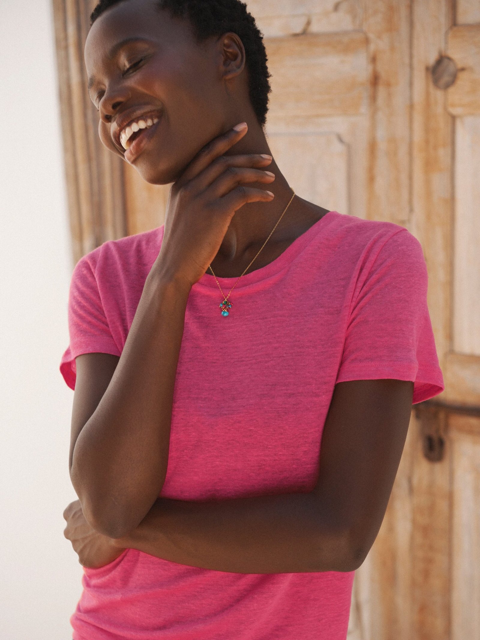 Charlie linen crew neck T-Shirt - Raspberry - Image 6