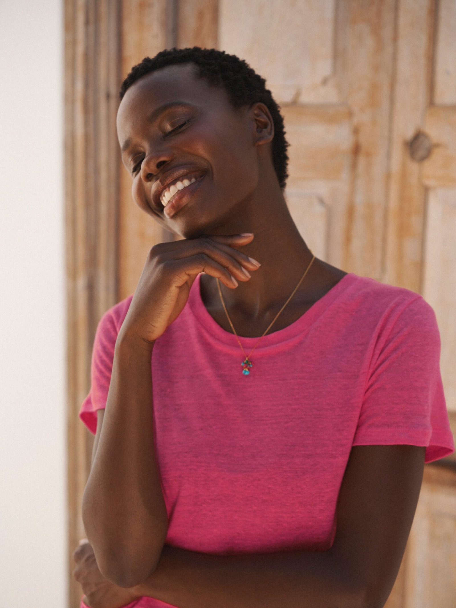Charlie linen crew neck T-Shirt - Raspberry - Image 7