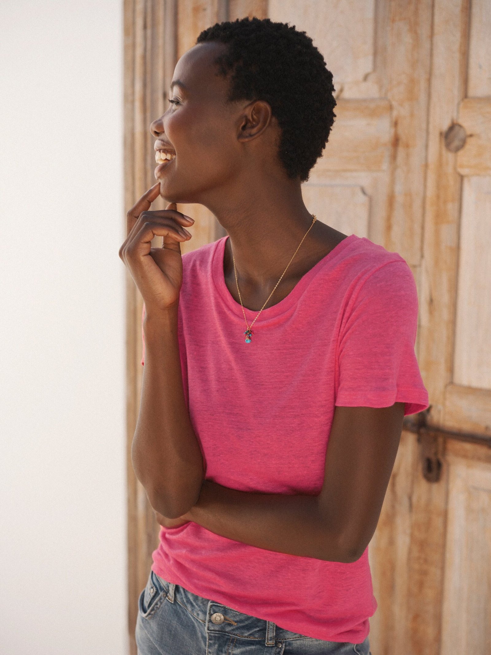 Charlie linen crew neck T-Shirt - Raspberry - Image 8