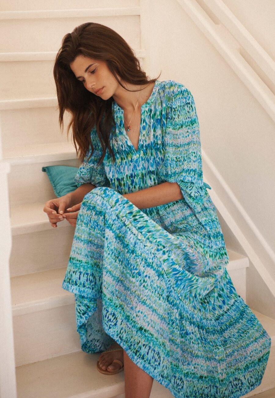Cora silk green watercolour splash dress