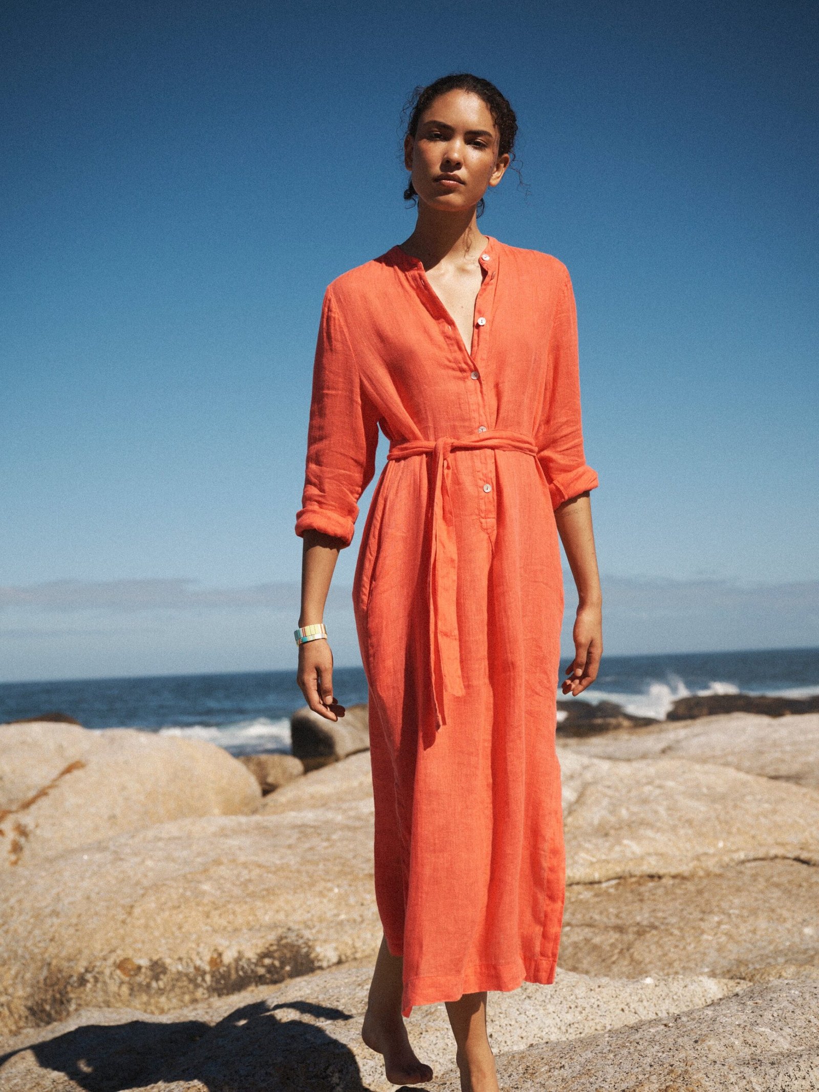 Elva gauze linen tunic dress - Orange - Image 4