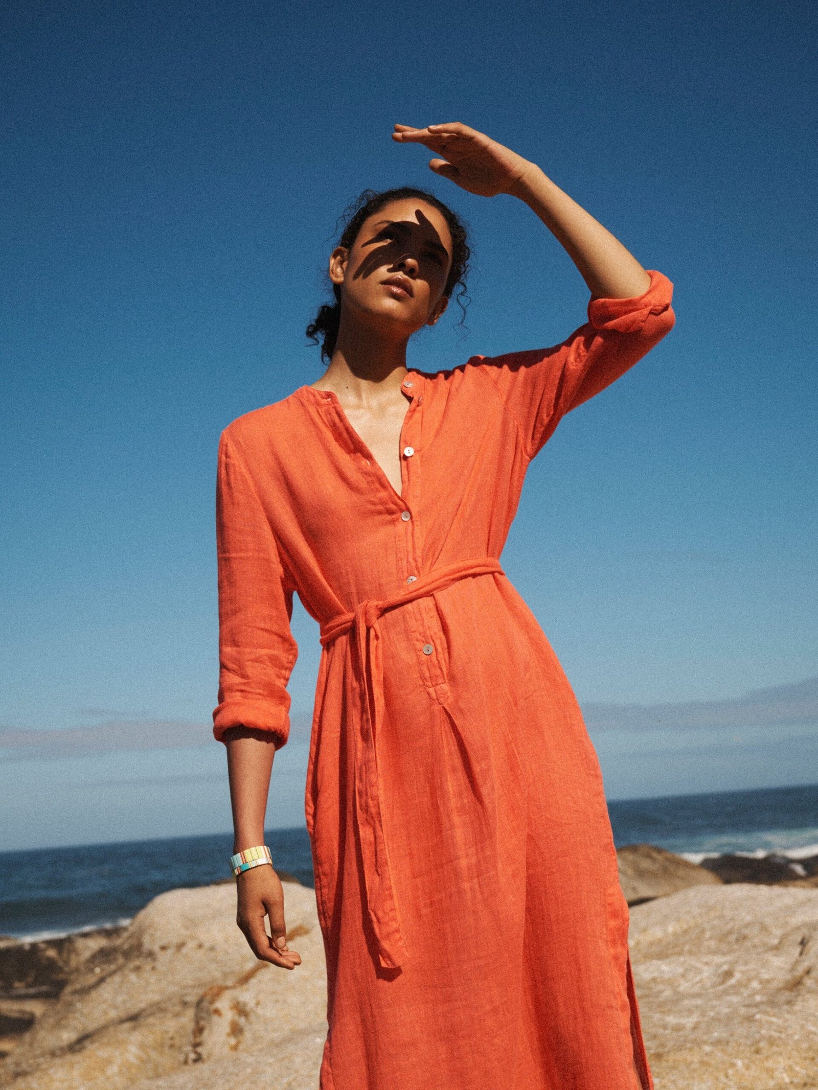 Elva gauze linen tunic dress - Orange - Image 5