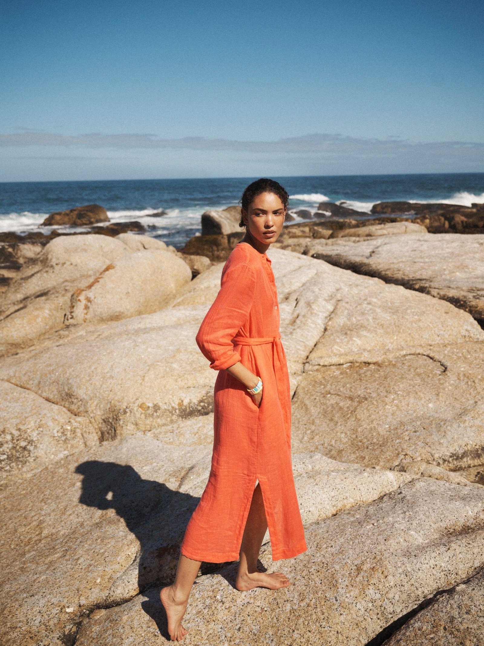 Elva gauze linen tunic dress - Orange - Image 6