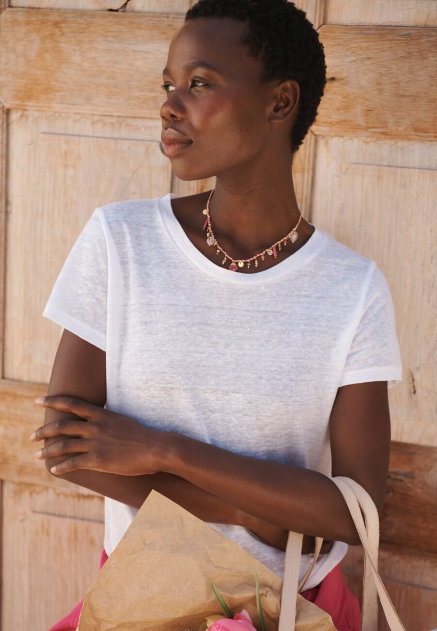 Charlie linen crew neck t shirt - White