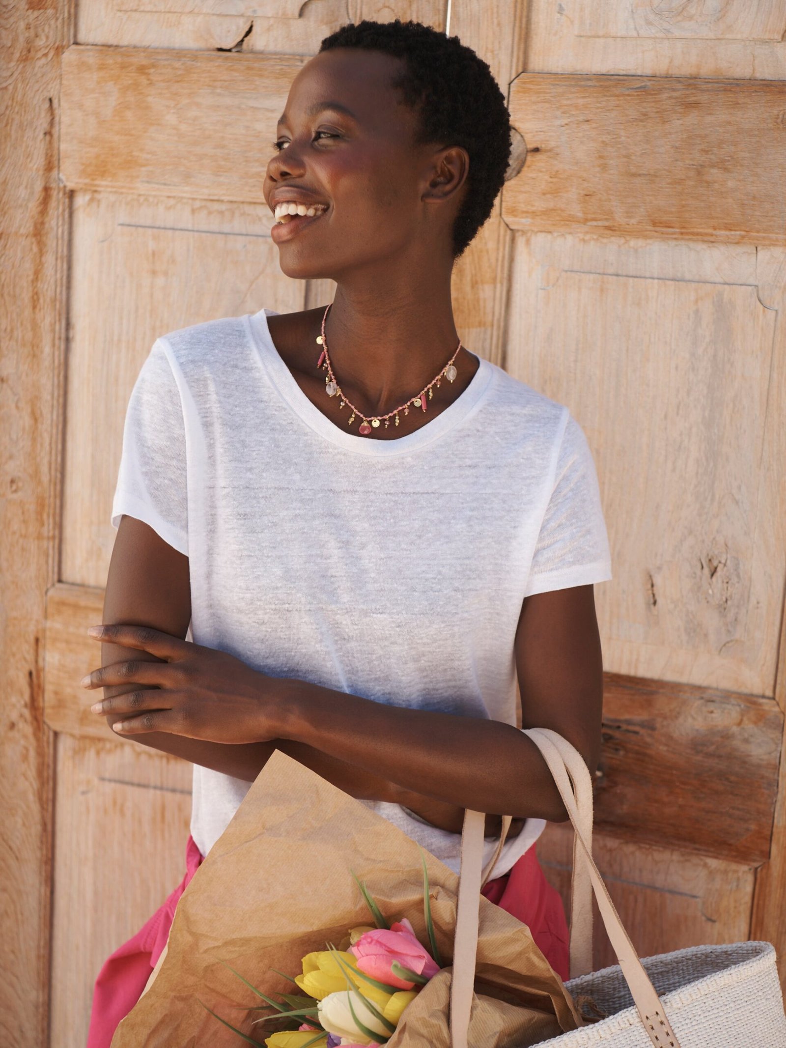 Charlie linen crew neck t shirt - White - Image 7