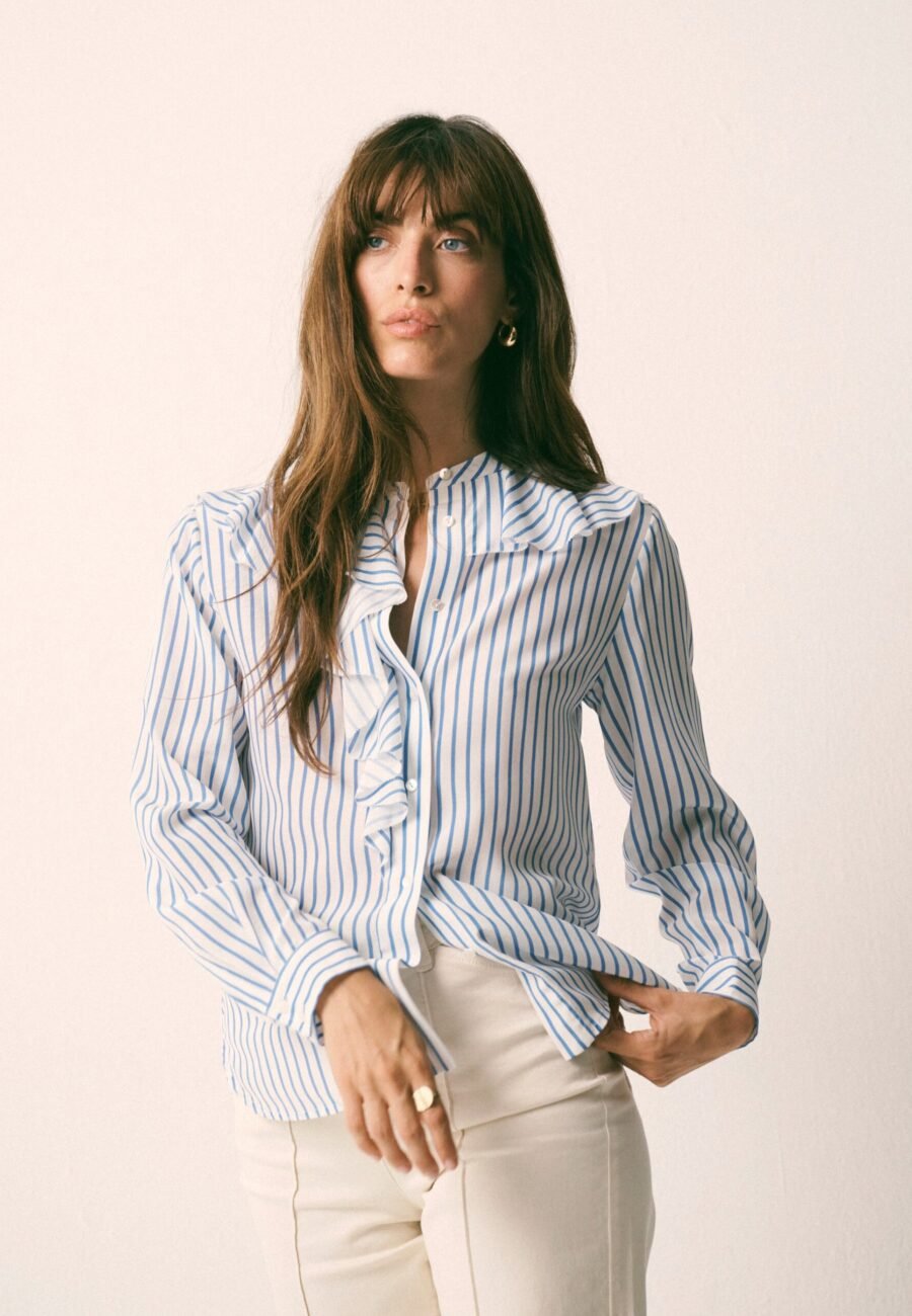 Harri silk stripe shirt - Azure & Ivory