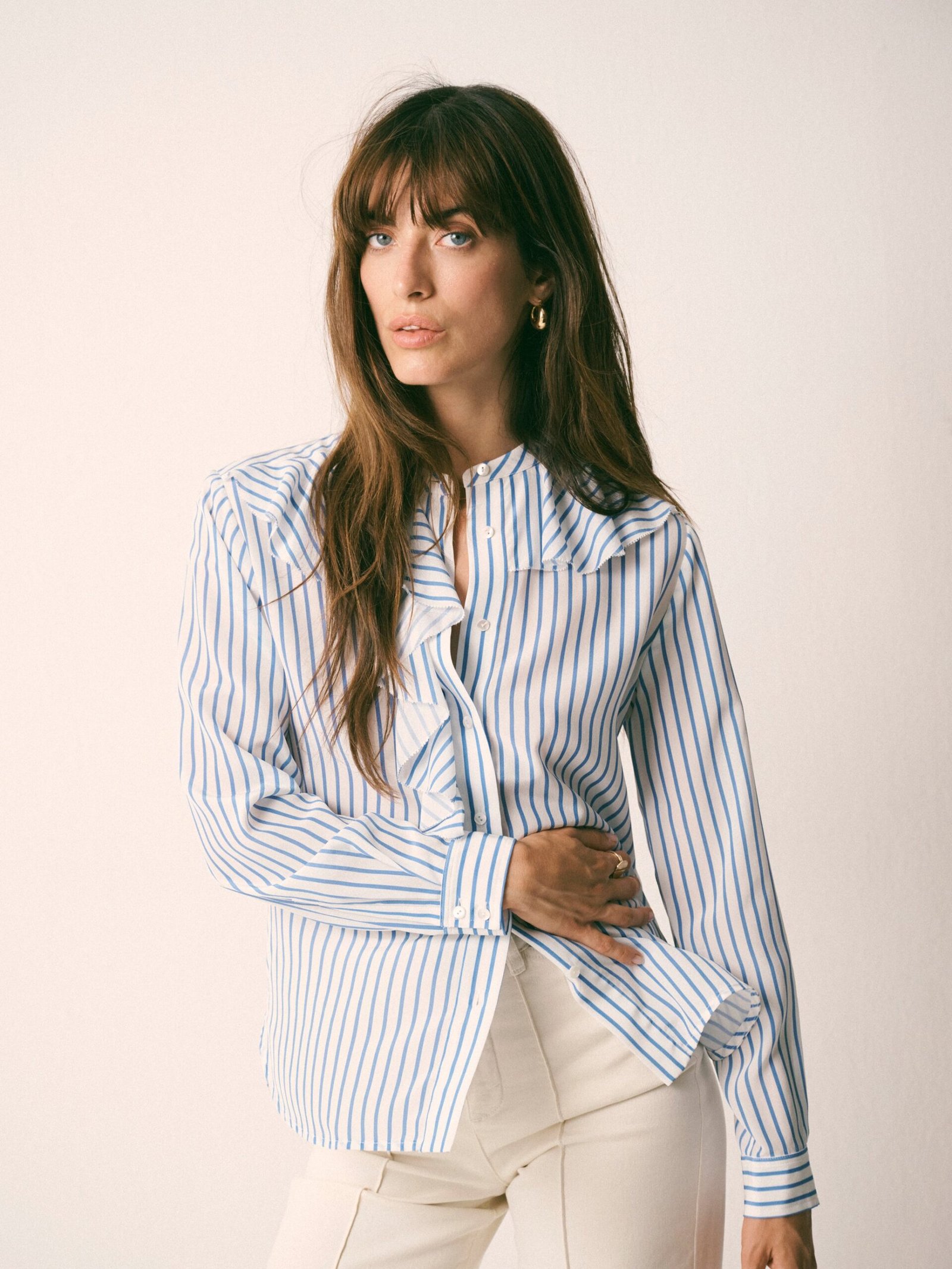 Harri silk stripe shirt - Azure & Ivory - Image 5