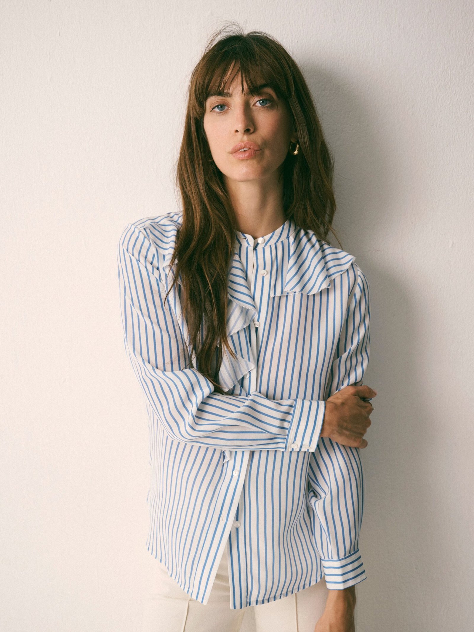 Harri silk stripe shirt - Azure & Ivory - Image 6