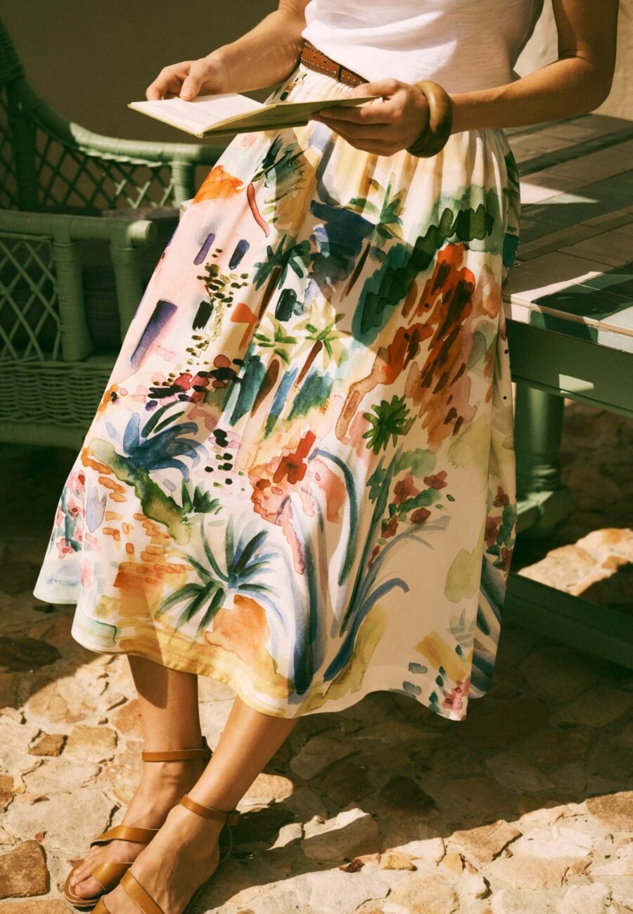 Juliette silk scenic print skirt