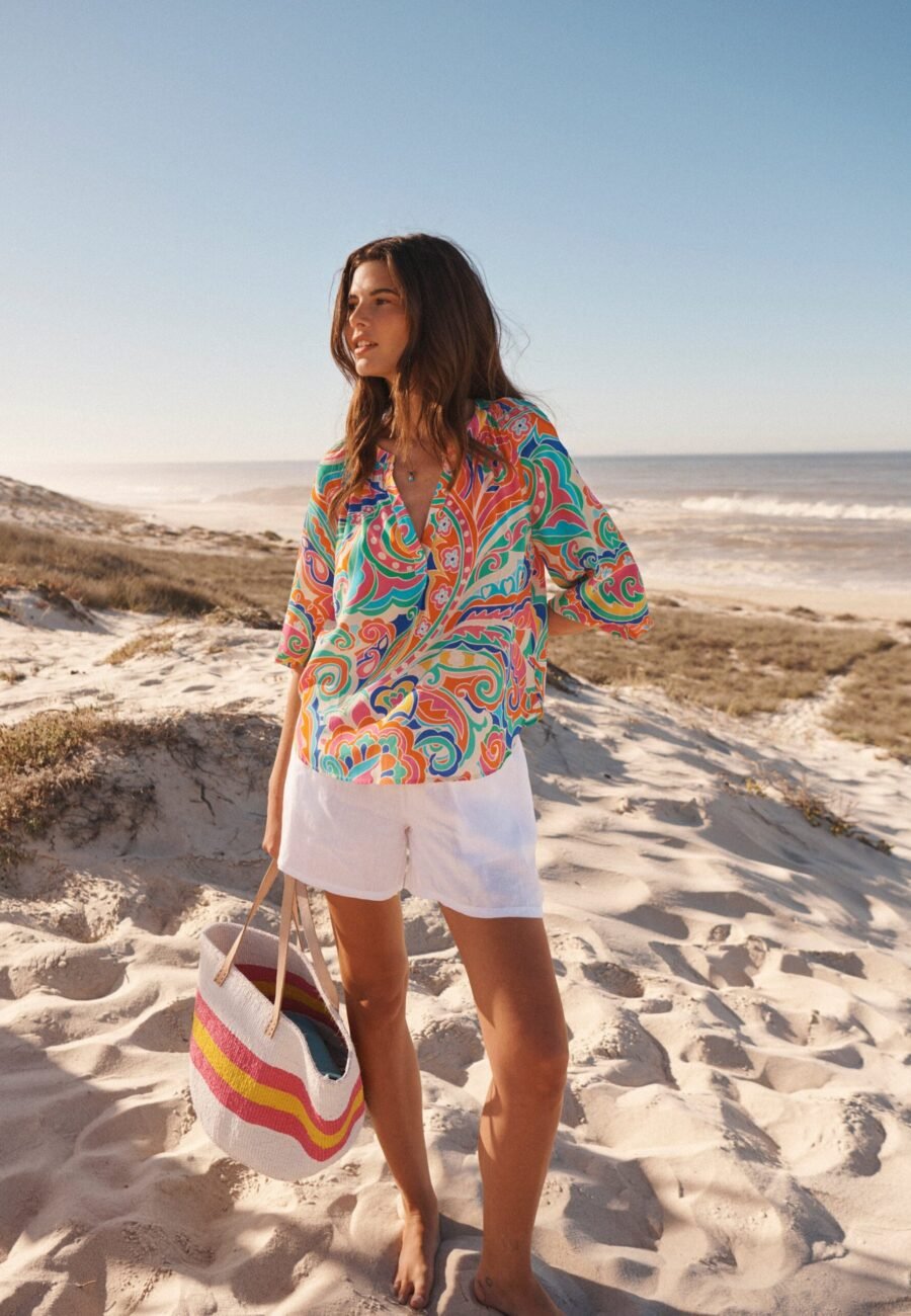 Lara silk pop paisley shirt