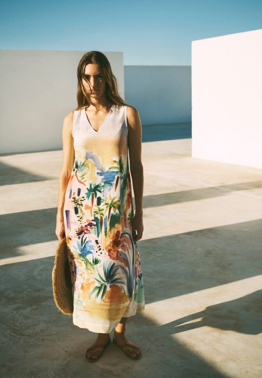 Madeline silk scenic print maxi dress