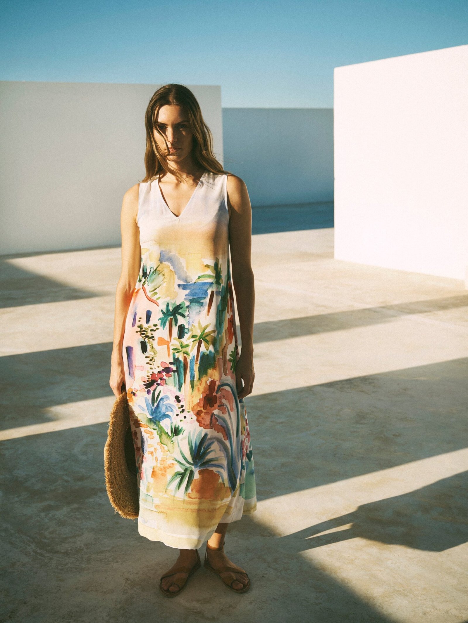 Madeline silk scenic print maxi dress