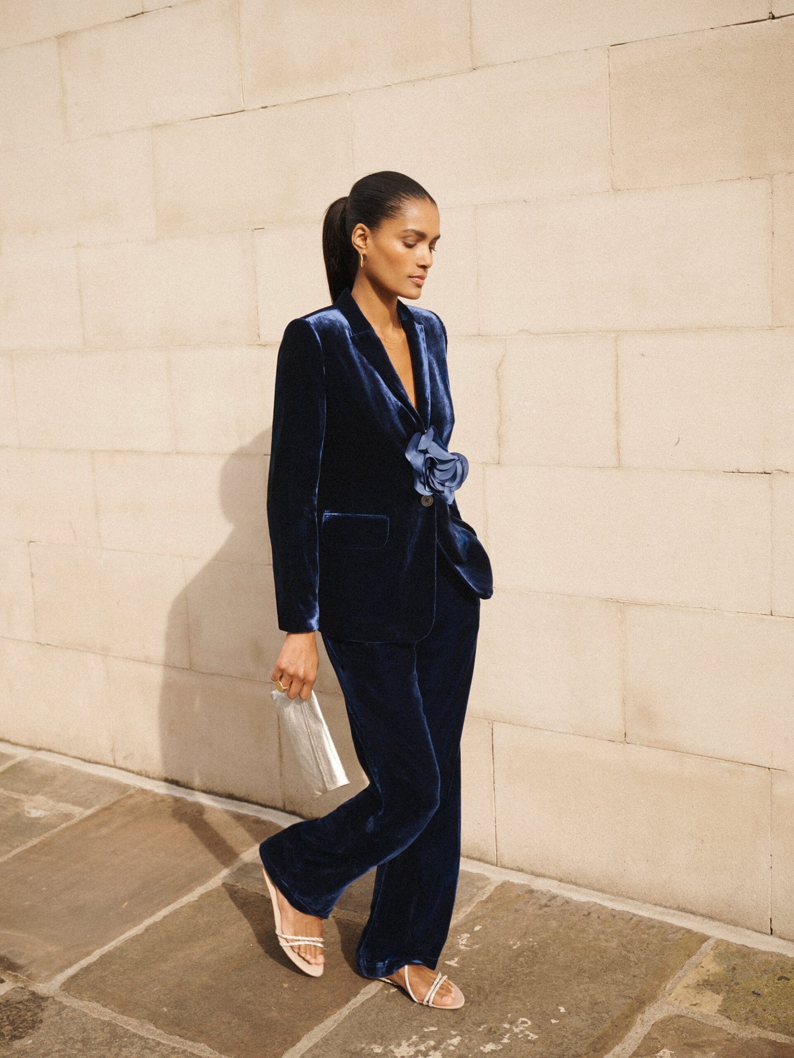 Thea silk blend velvet trouser - Midnight - Image 3