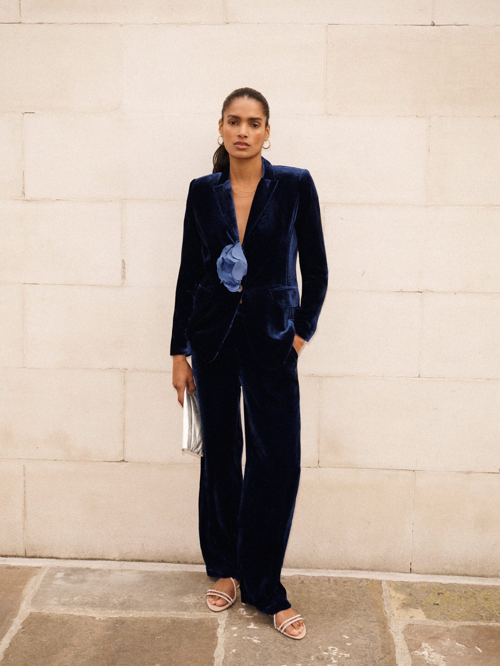 Thea silk blend velvet trouser - Midnight - Image 4