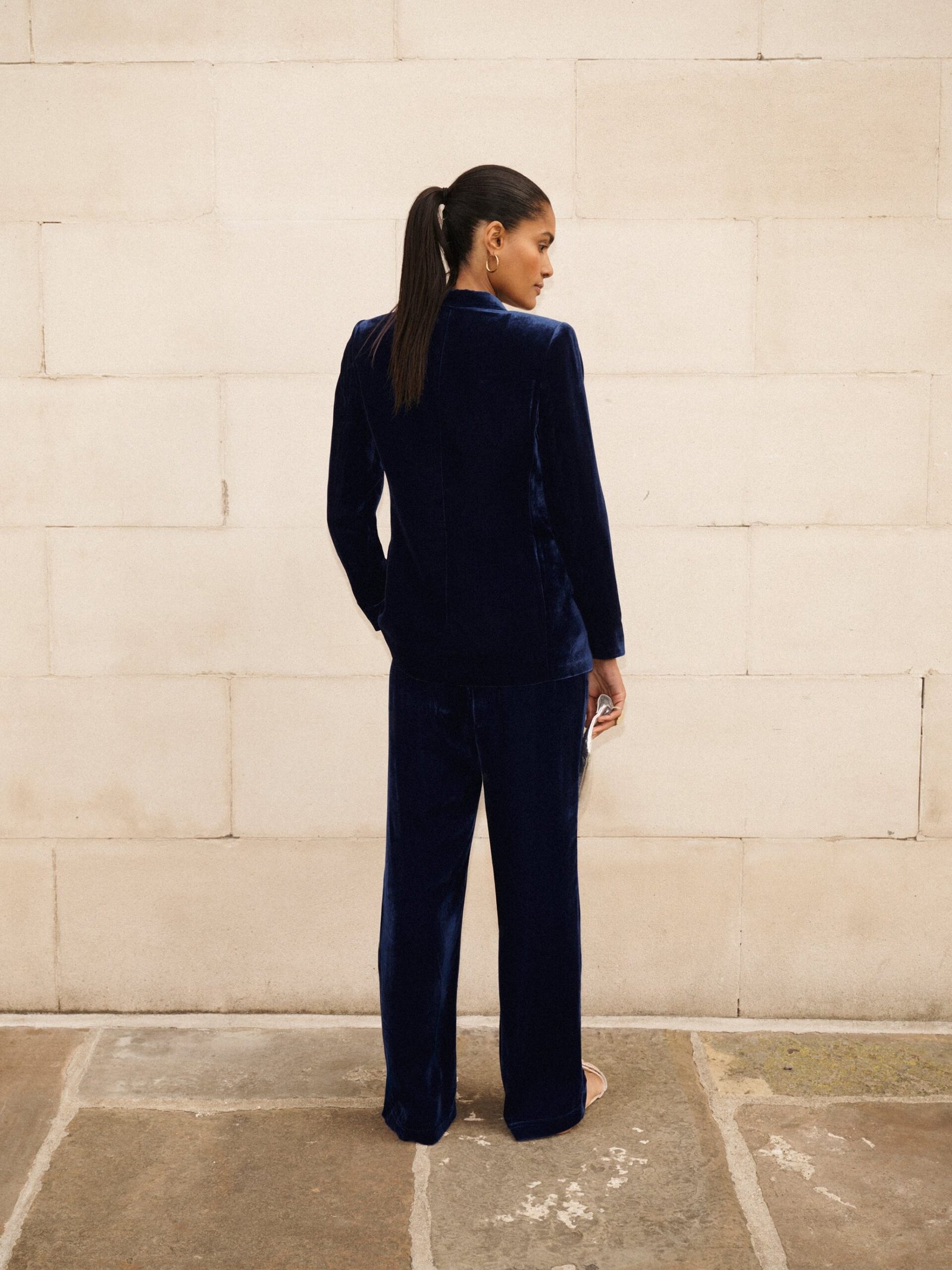 Thea silk blend velvet trouser - Midnight - Image 6