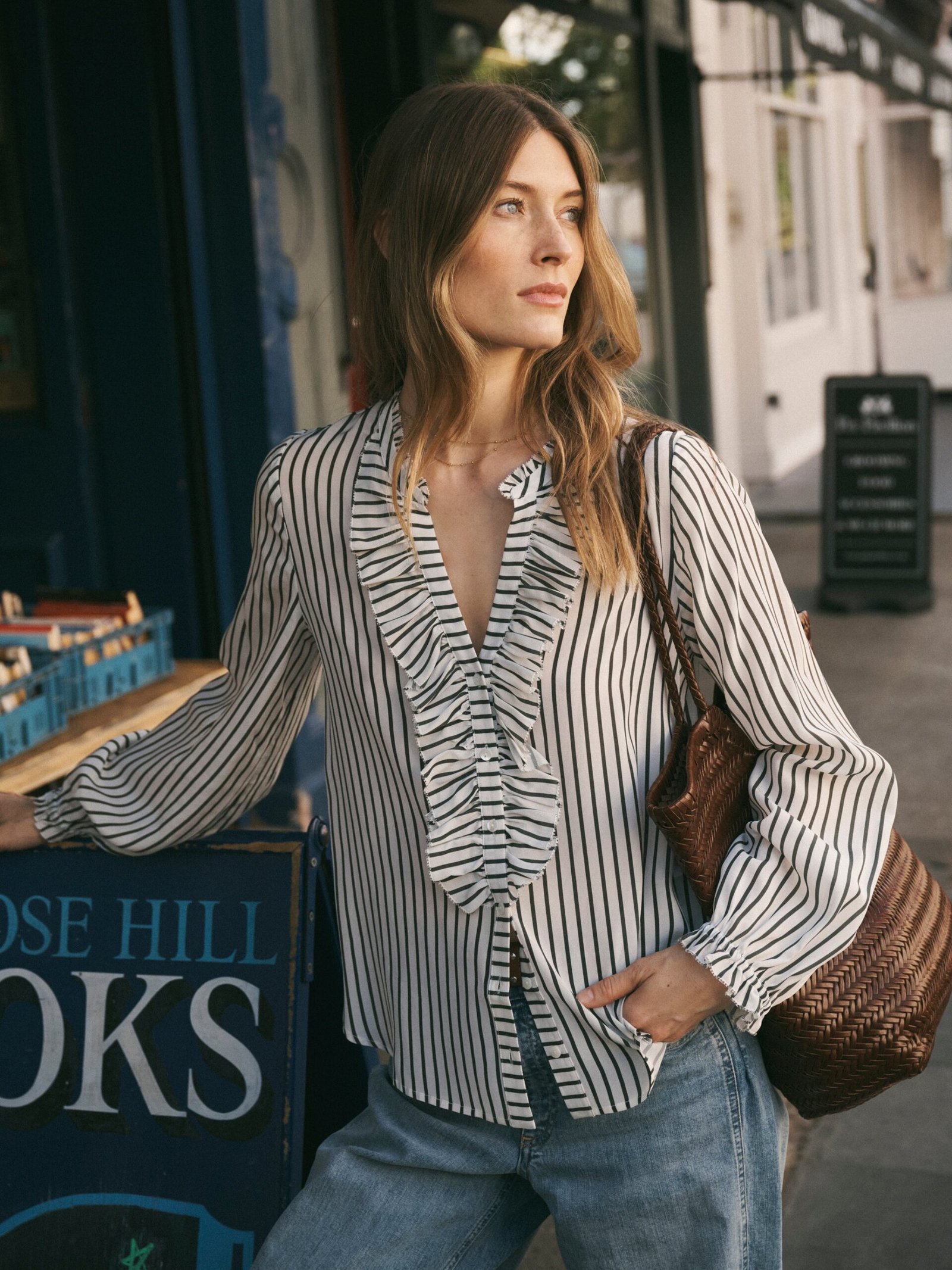 Meryl silk stripe shirt - Khaki & Ivory - Image 2