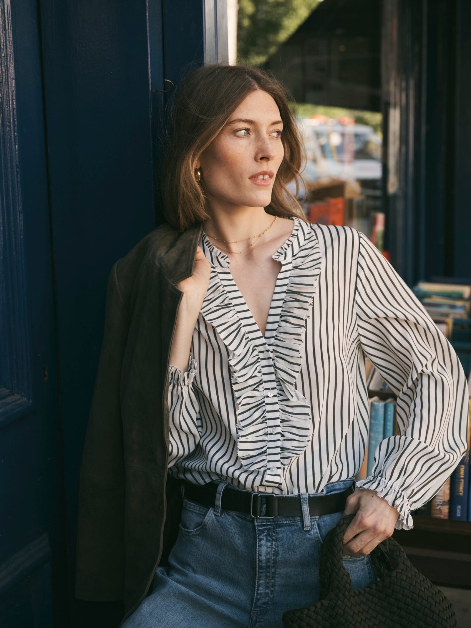 Meryl silk stripe shirt - Khaki & Ivory - Image 5