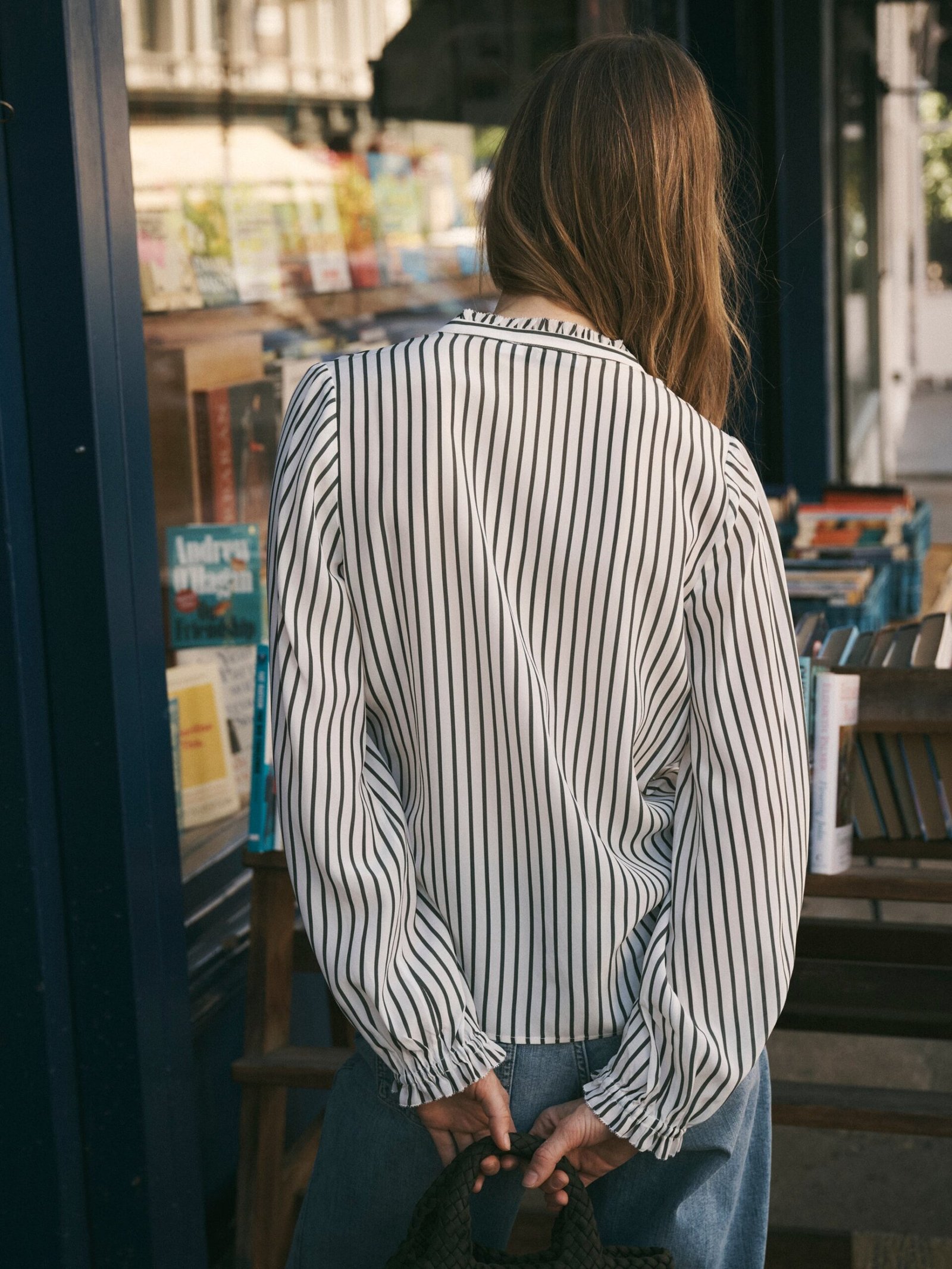 Meryl silk stripe shirt - Khaki & Ivory - Image 6