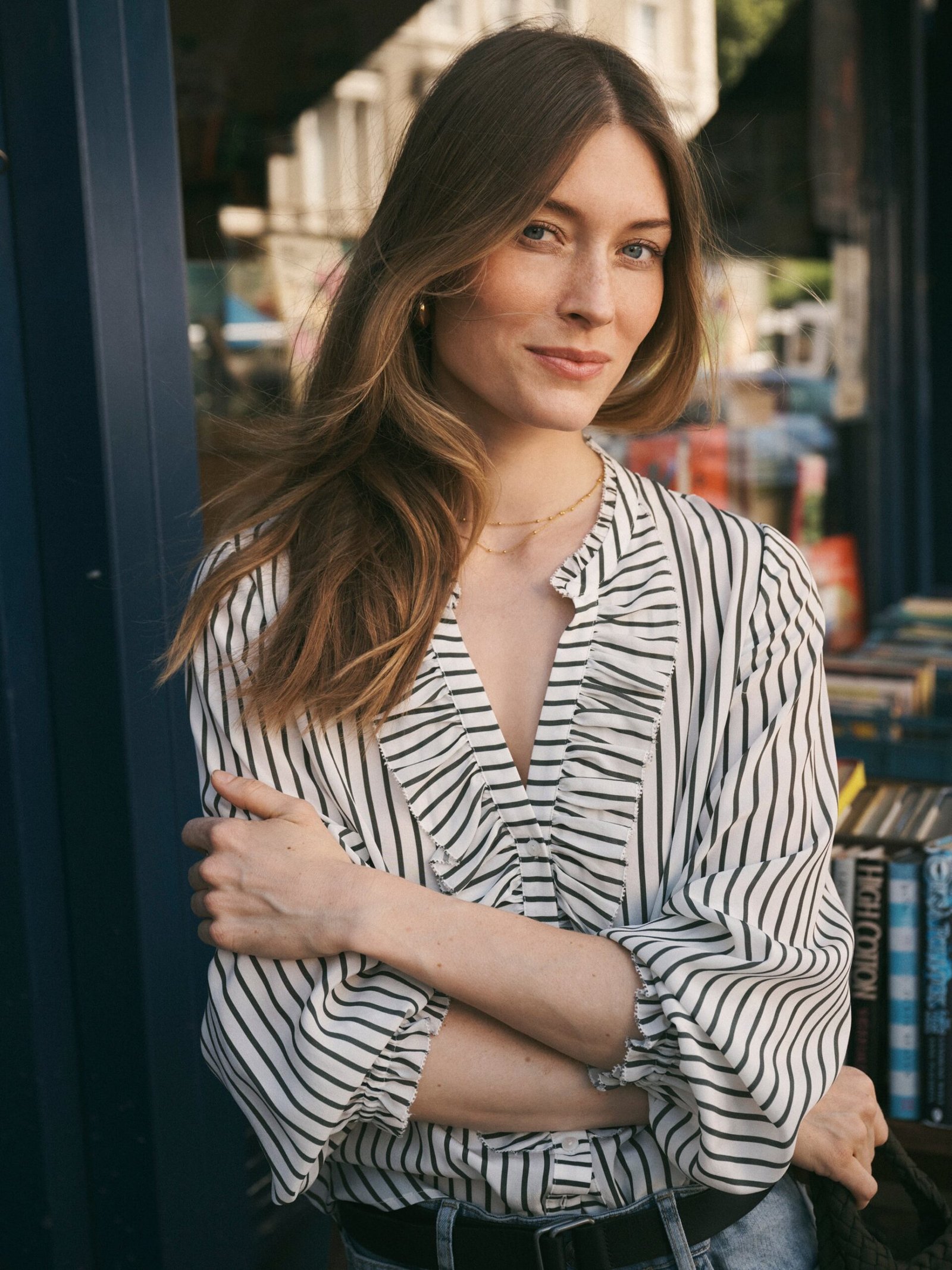 Meryl silk stripe shirt - Khaki & Ivory - Image 8