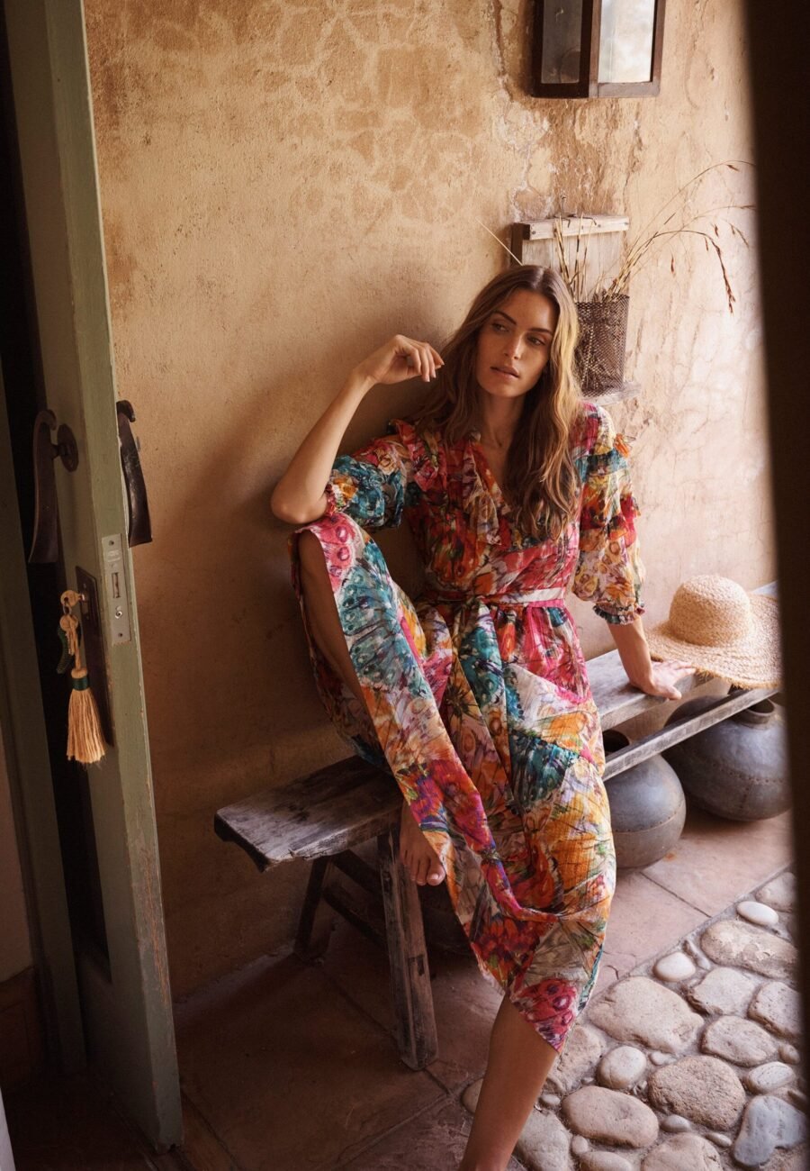 Maisie cotton silk butterfly print dress