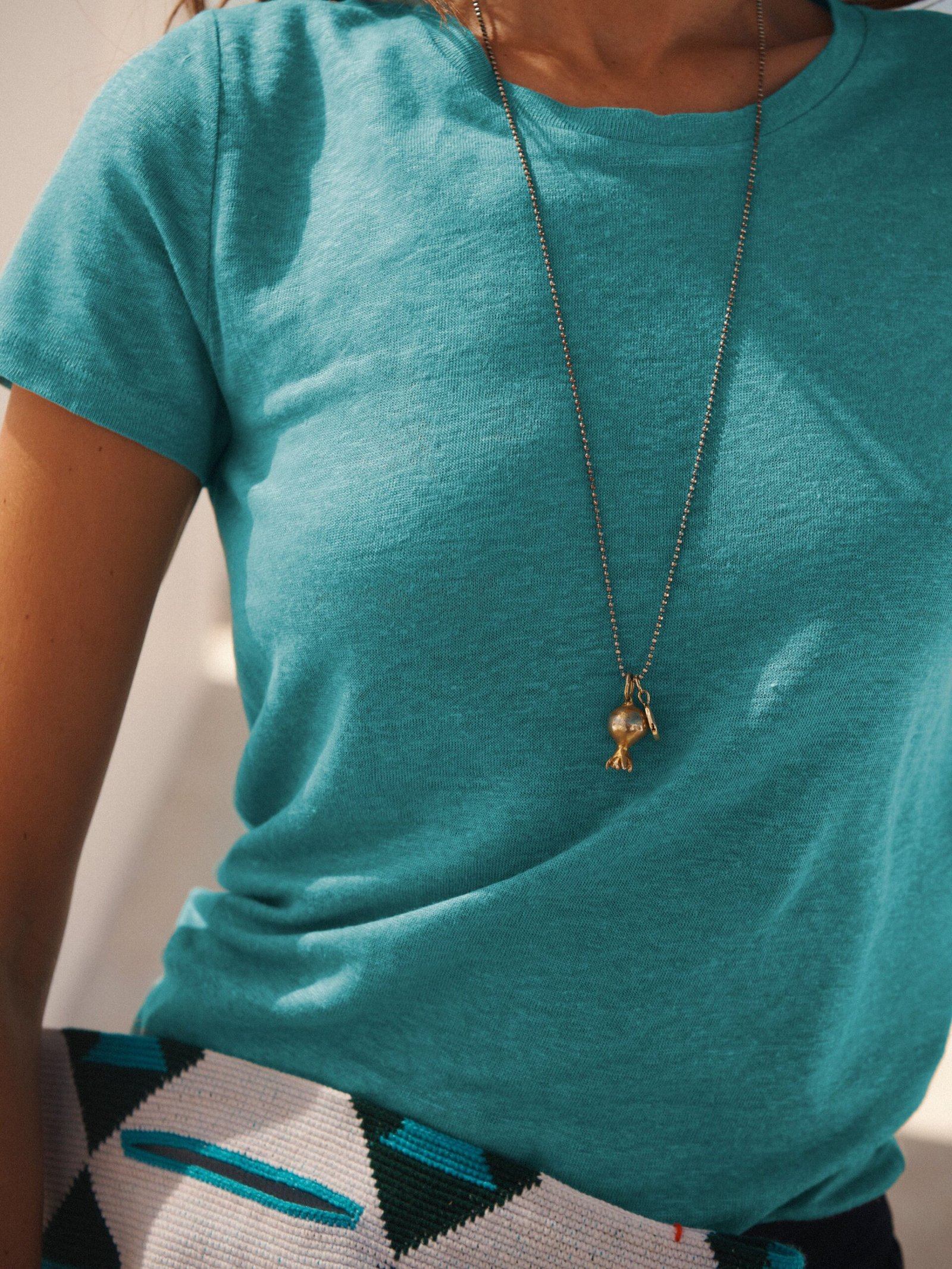 Charlie linen crew neck T-Shirt - Aqua - Image 7