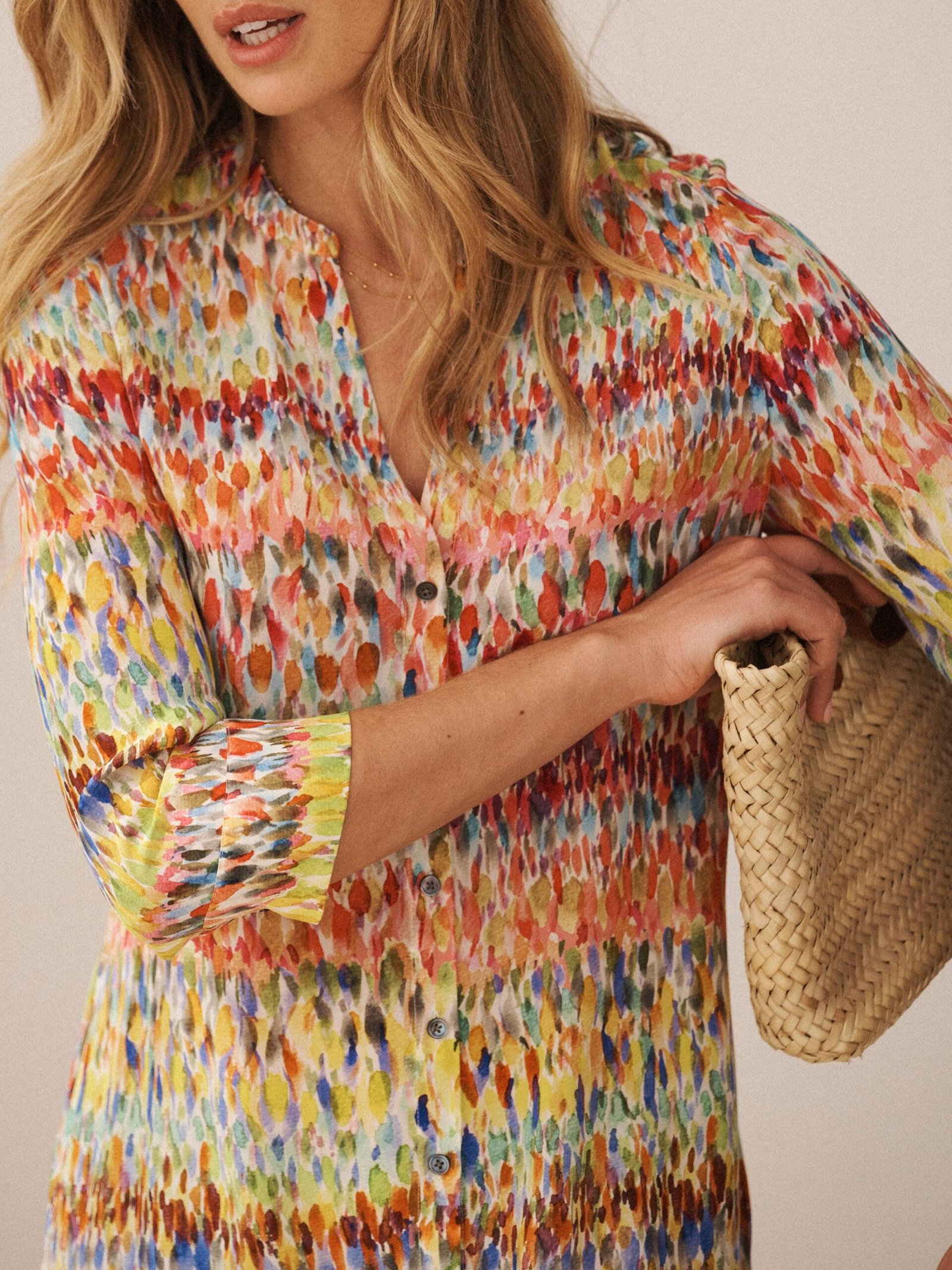 Avery silk watercolour splash print dress - Image 2