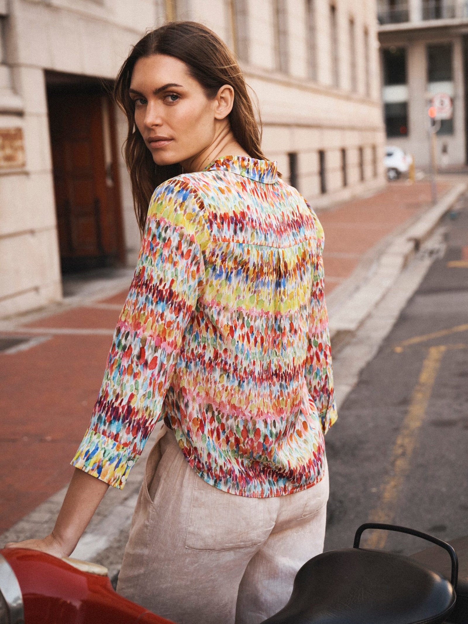 Opal silk watercolour splash print shirt - Image 2