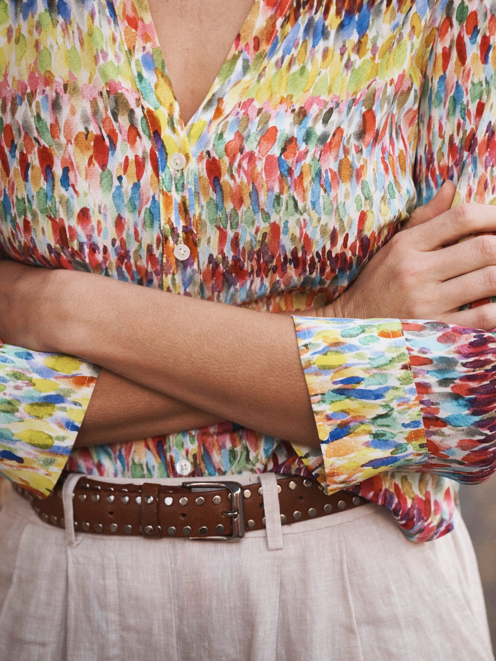Opal silk watercolour splash print shirt - Image 5